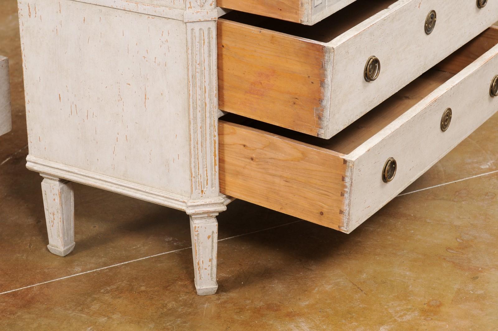 19th Century Pair of Swedish 1890s Gustavian style Painted Chests with Greek Key Friezes
