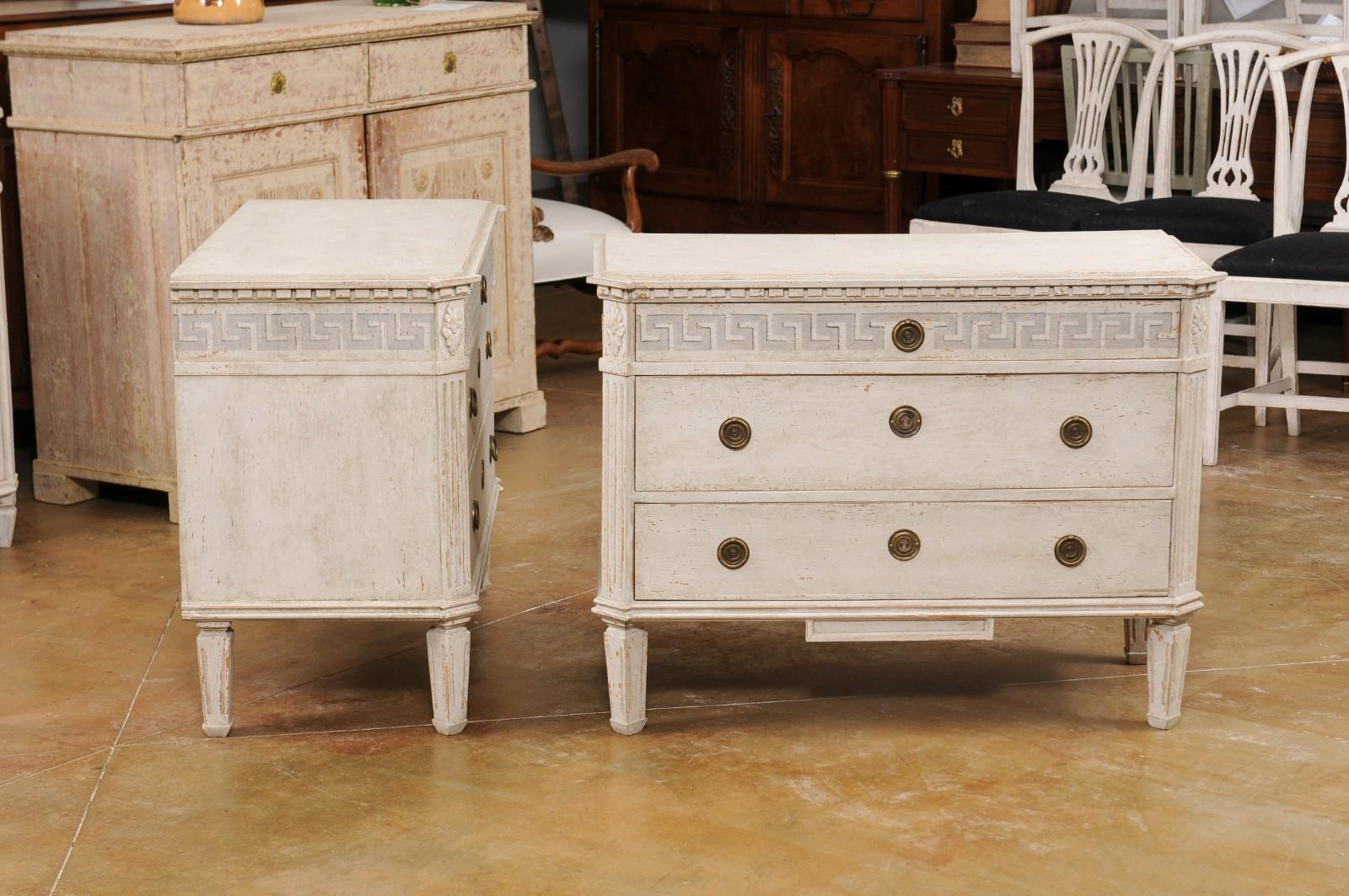 Pair of Swedish 1890s Gustavian style Painted Chests with Greek Key Friezes 2