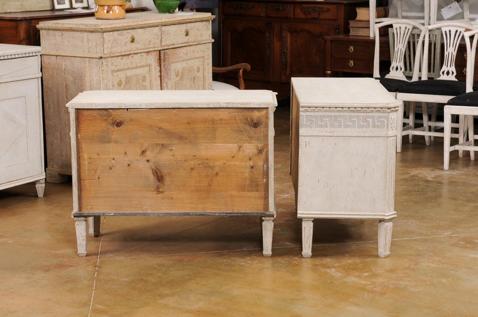 Pair of Swedish 1890s Gustavian style Painted Chests with Greek Key Friezes 3