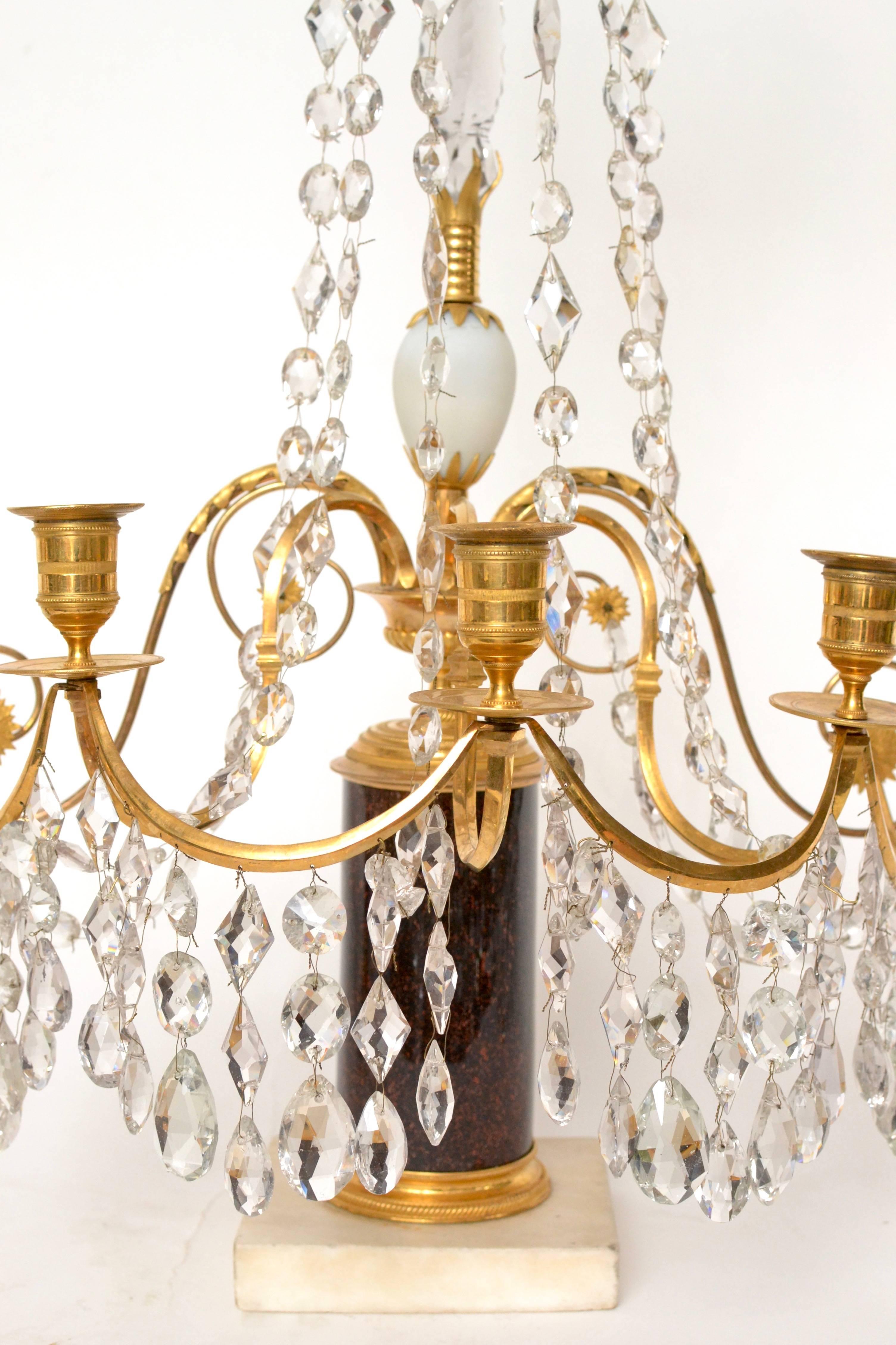 Pair of Swedish 18th Century Gustavian Crystal and Gilt Bronze Candelabra 5