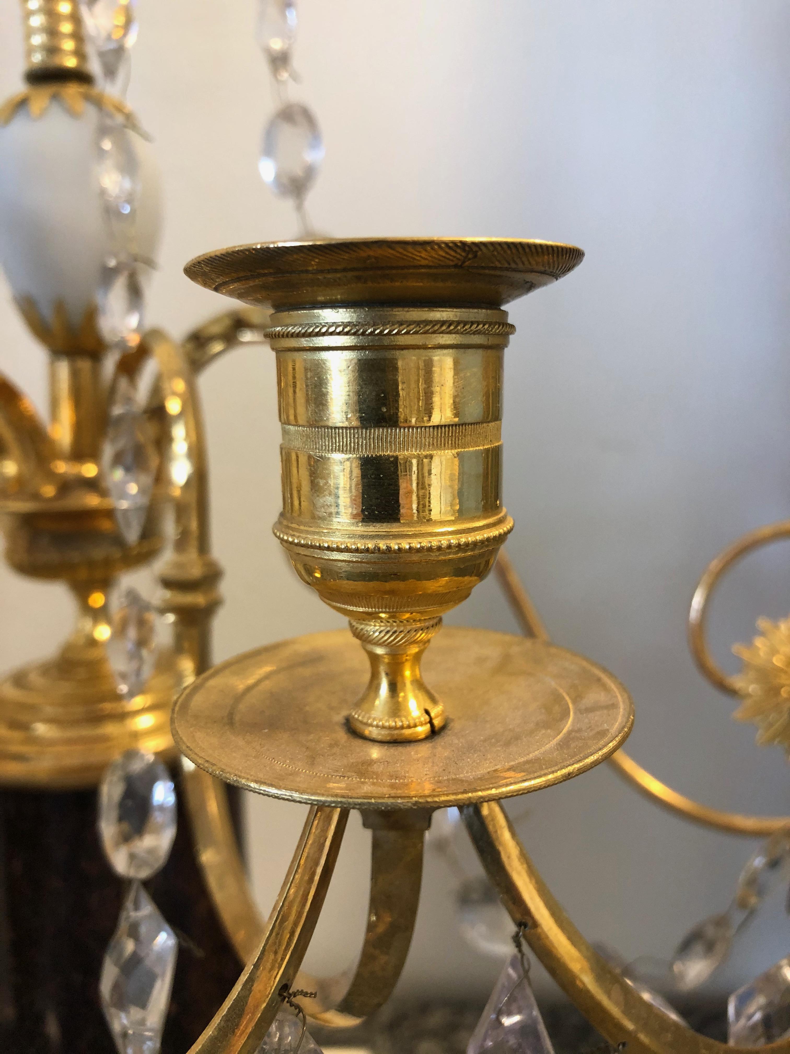 Pair of Swedish 18th Century Gustavian Crystal and Gilt Bronze Candelabra 6