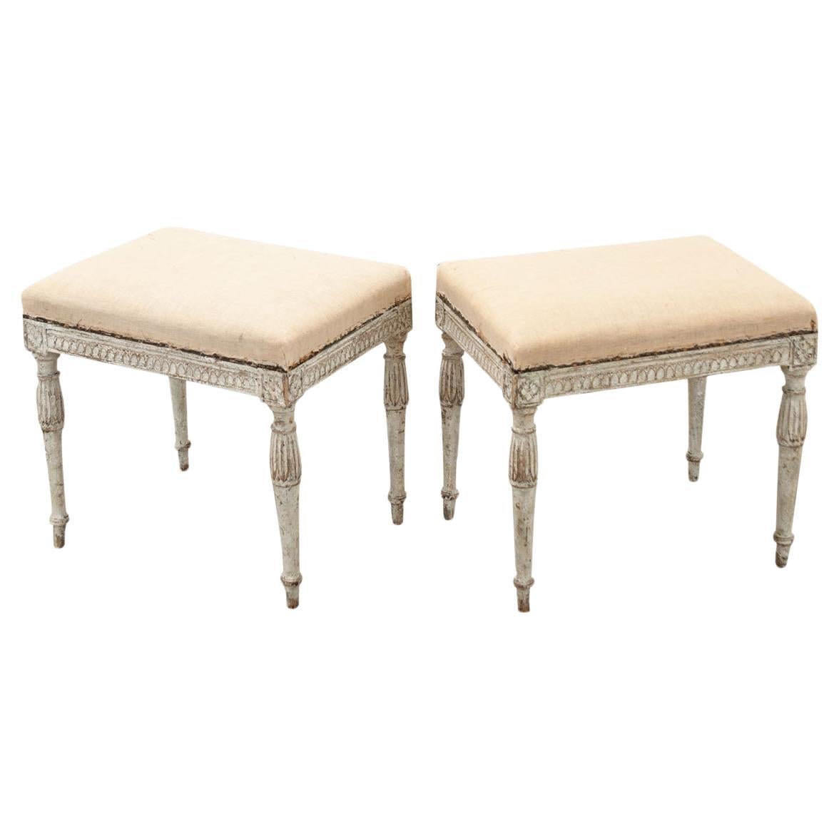 Pair of Swedish 18th Century Louis XVI Style Bench-stools For Sale