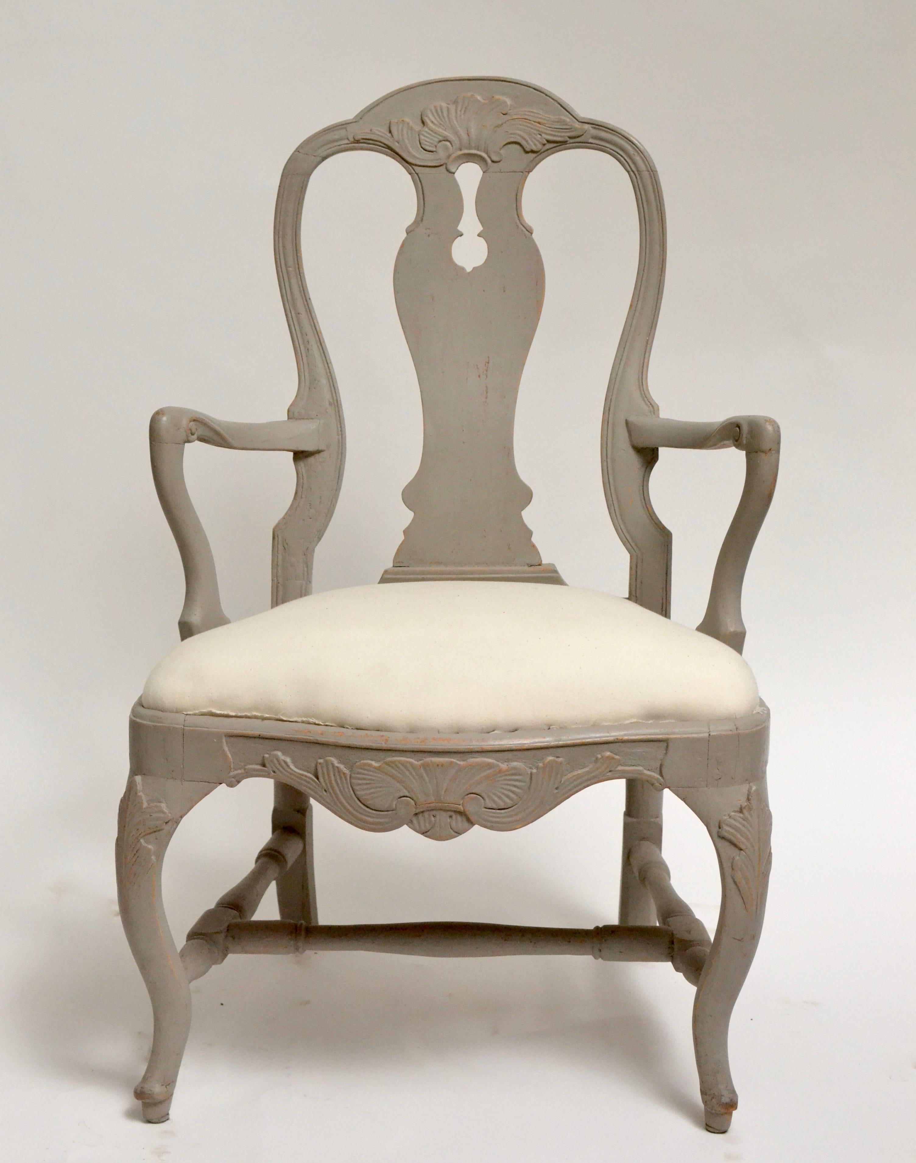 Painted Pair of Swedish 18th Century Rococo Armchairs