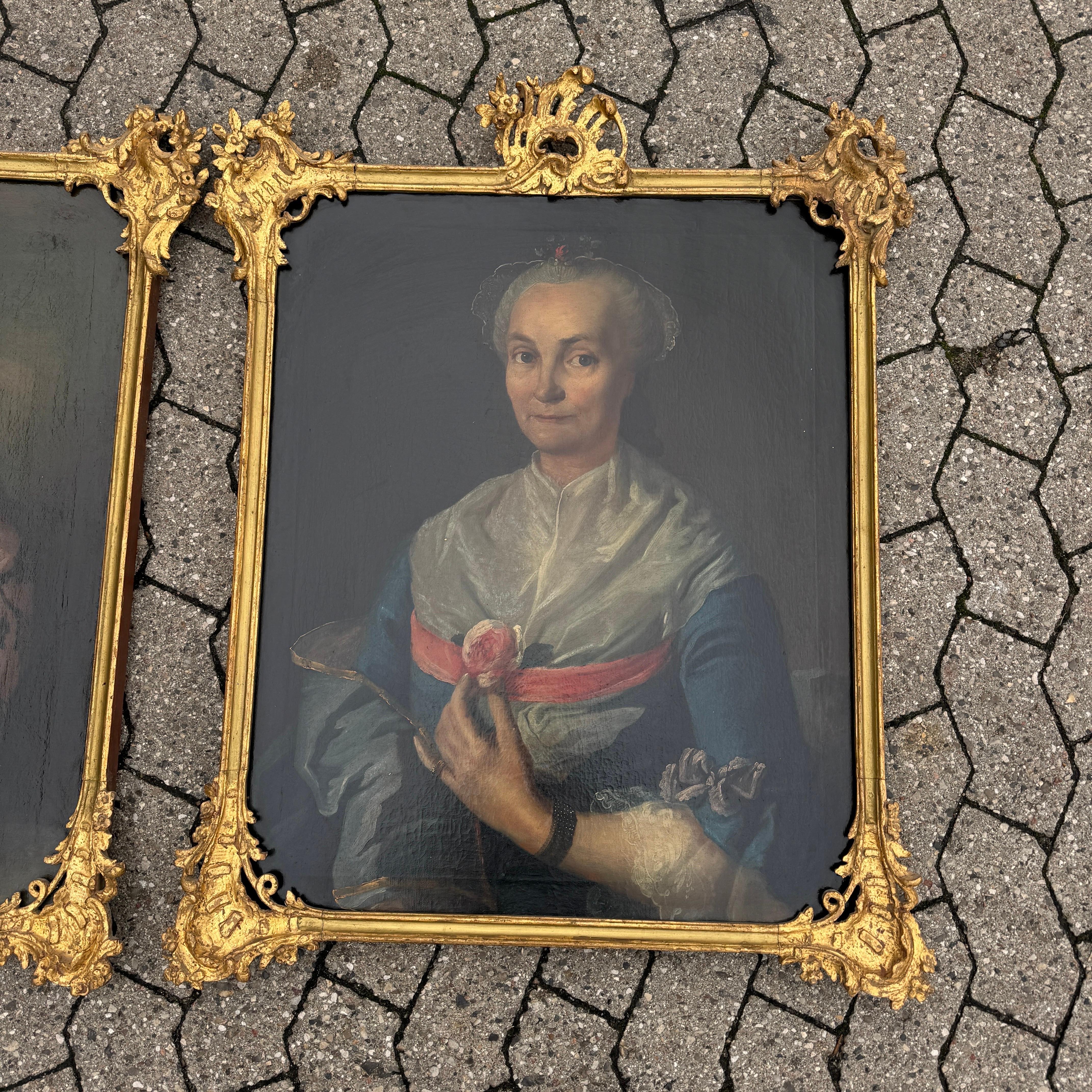 Rococò Coppia di ritratti ad olio rococò svedesi del XVIII secolo in vendita