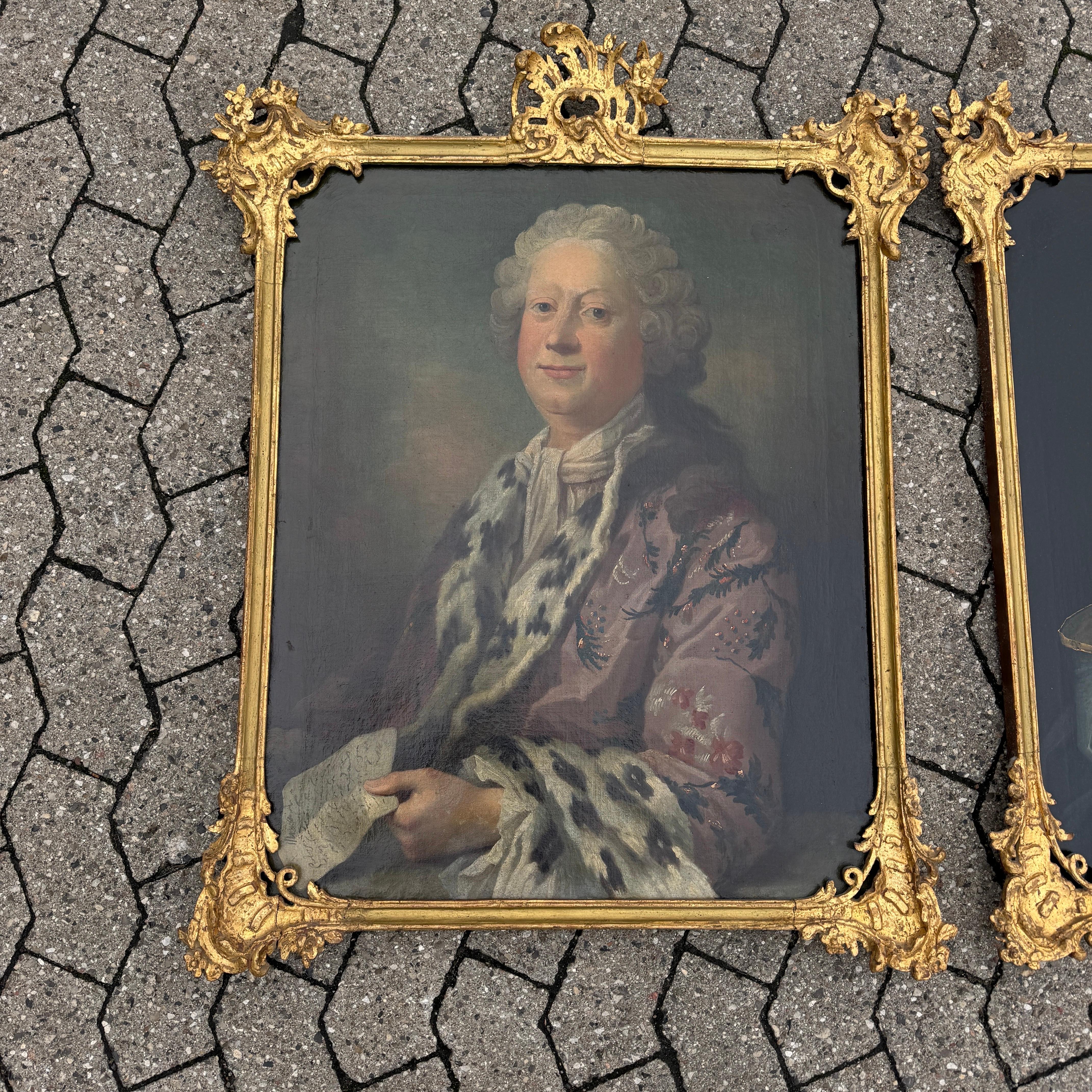 Svedese Coppia di ritratti ad olio rococò svedesi del XVIII secolo in vendita