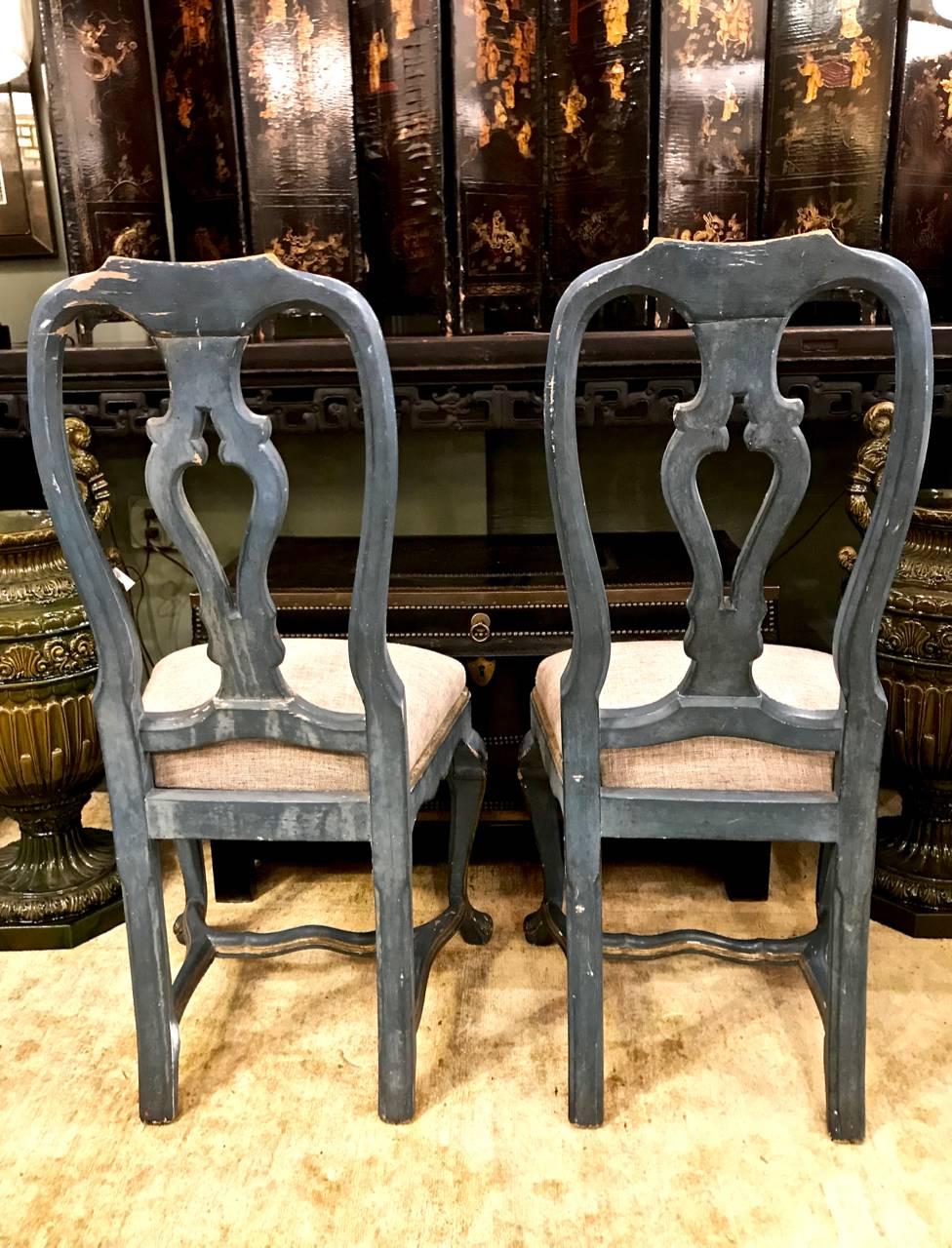 Wood Pair of Swedish 18th Century Rococo Painted Side Chairs, circa 1760-1770