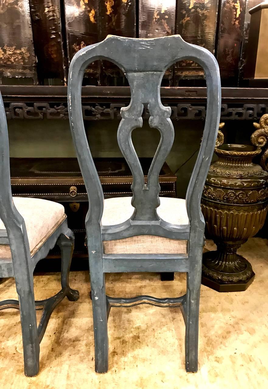 Pair of Swedish 18th Century Rococo Painted Side Chairs, circa 1760-1770 2
