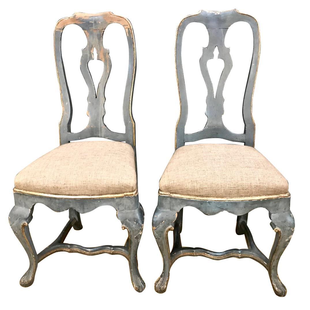 Pair of Swedish 18th Century Rococo Painted Side Chairs, circa 1760-1770