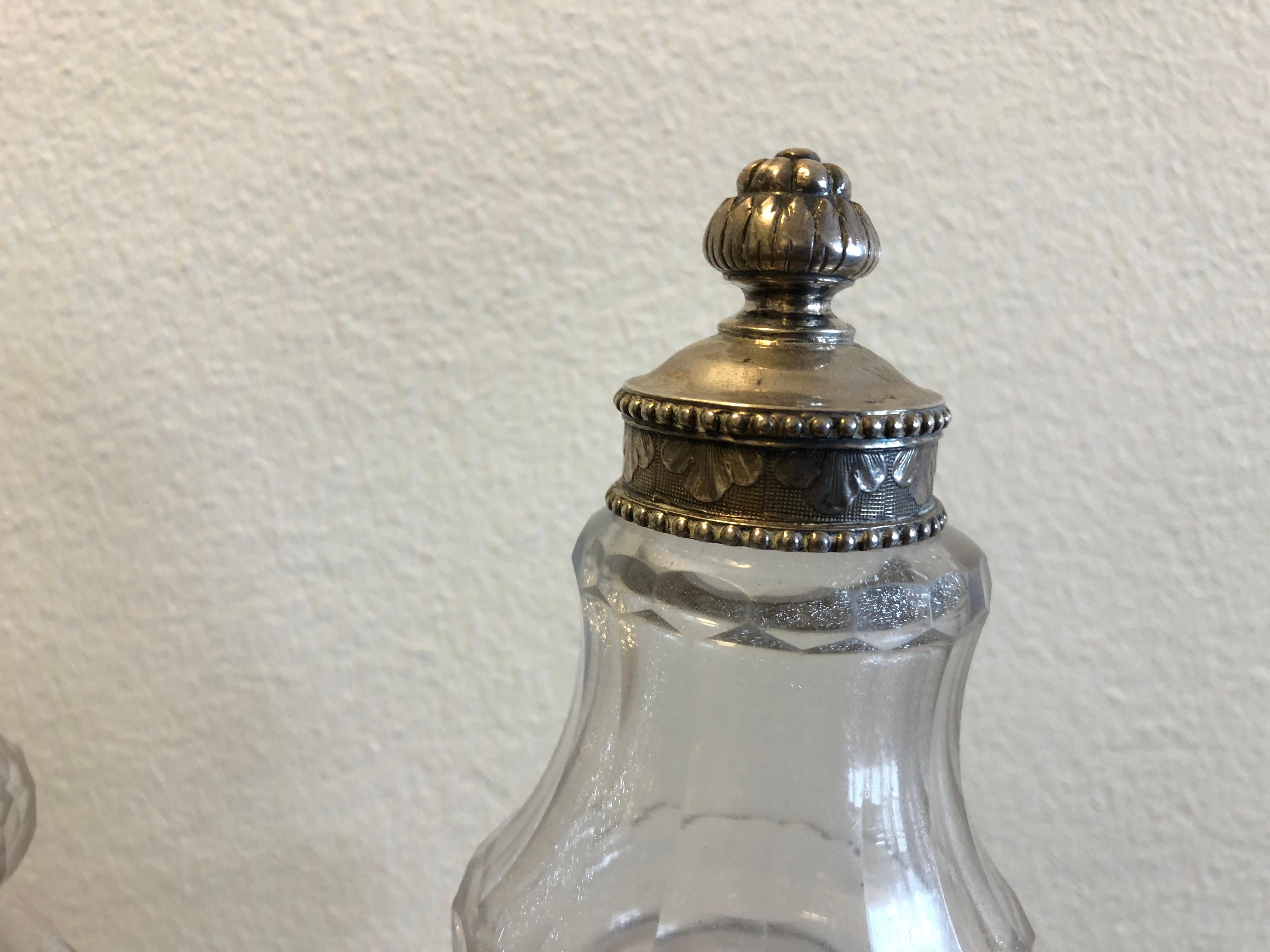 Pair of Swedish, 18th Century Silver-Mounted Cut-Glass Vinegar and Oil Bottles 1