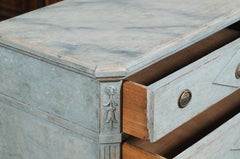 Pair of Swedish 1900s Gustavian Style Blue Grey Painted Three-Drawer Chests