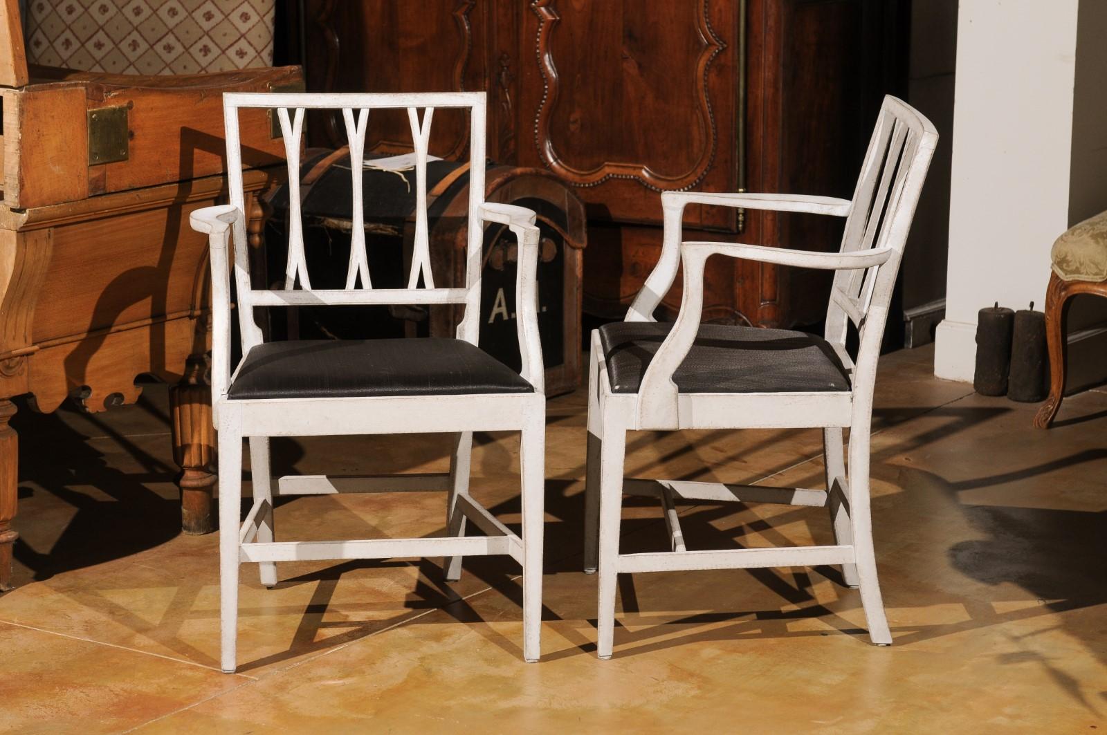 Pair of Swedish 1910s Painted Wood Armchairs with Carved Splats and Stretchers 6