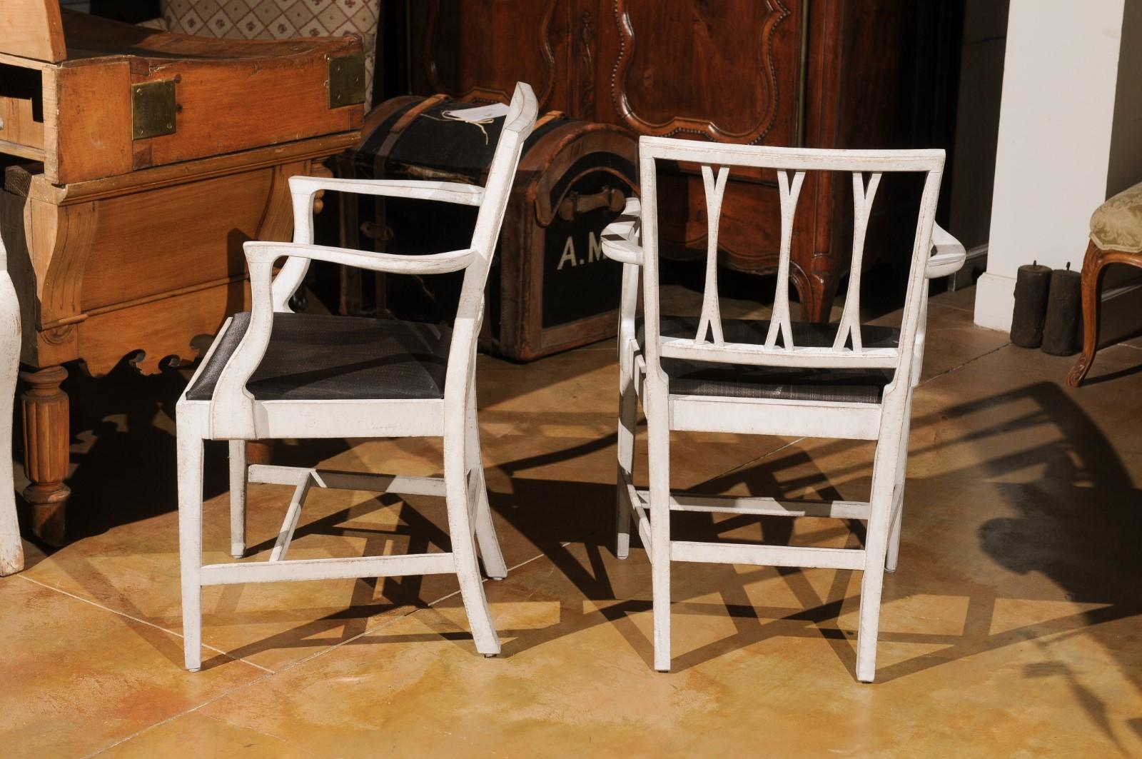 Pair of Swedish 1910s Painted Wood Armchairs with Carved Splats and Stretchers 5