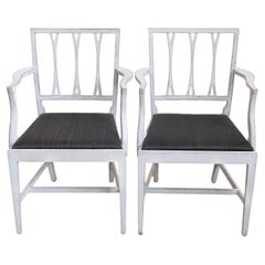 Pair of Swedish 1910s Painted Wood Armchairs with Carved Splats and Stretchers