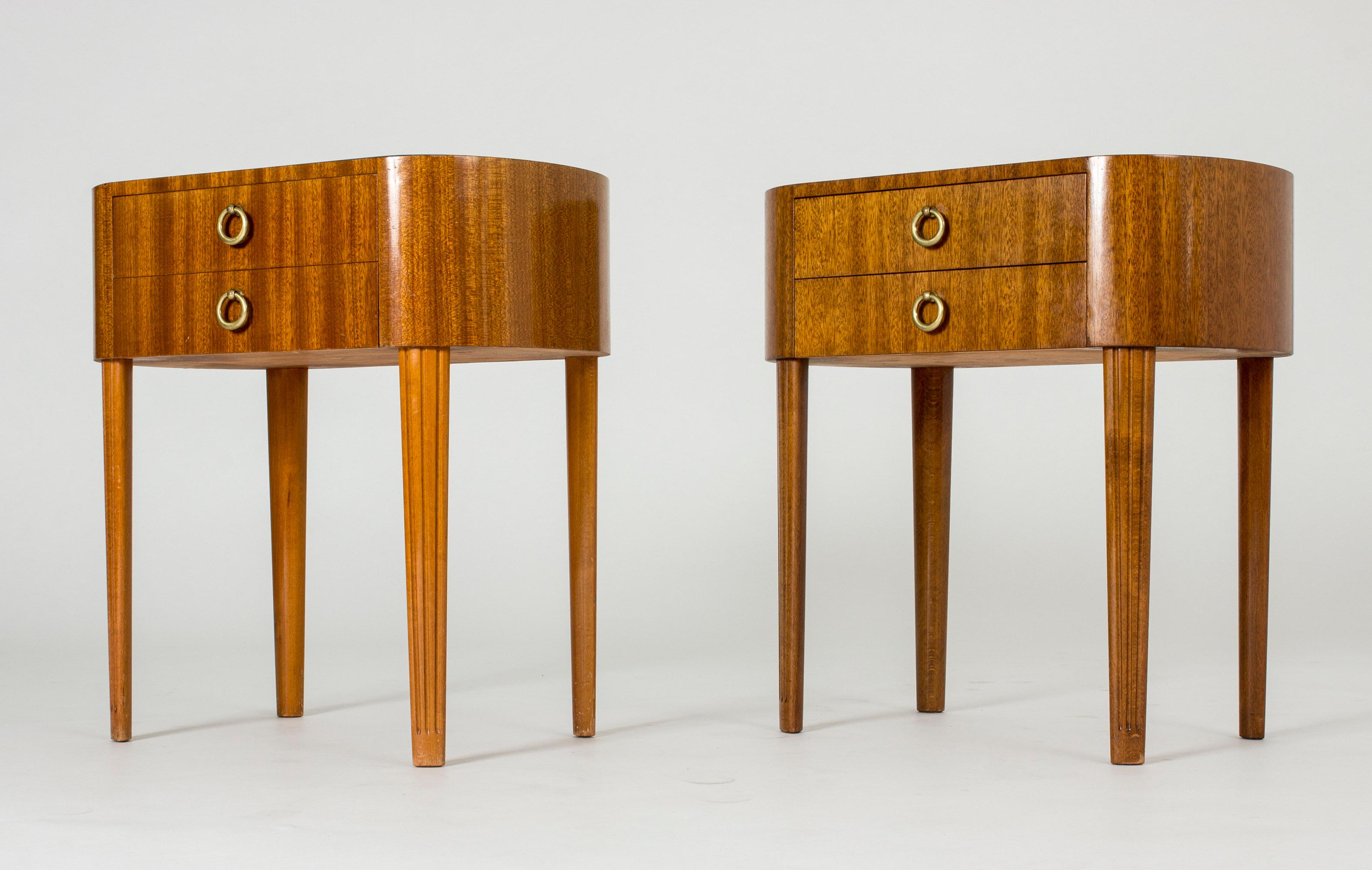 Brass Pair of Swedish 1940s Mahogany Side Tables