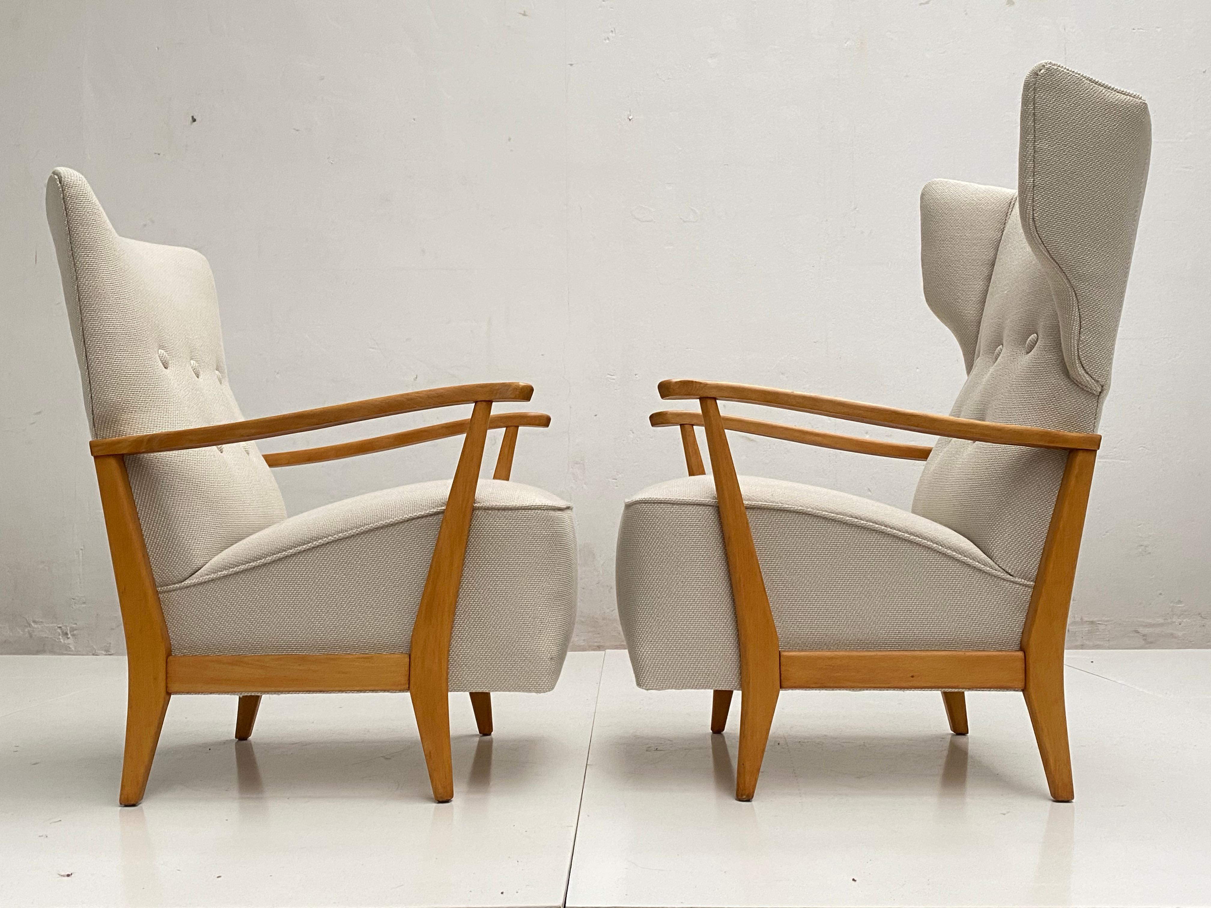 Mid-20th Century Pair of Swedish 1950s Lounge Chairs Senior Wingback, Lady Chair New Upholstery
