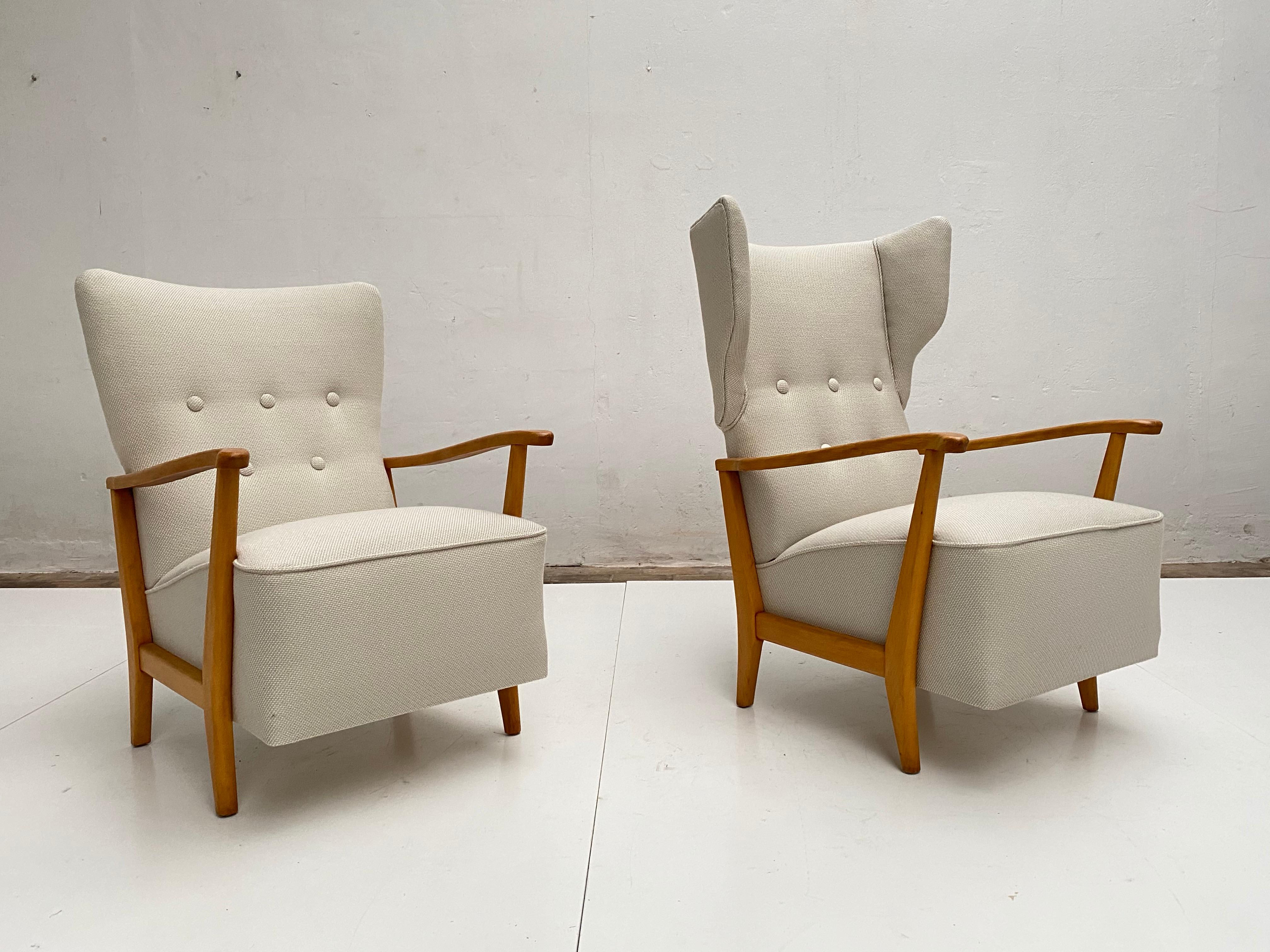 Pair of Swedish 1950s Lounge Chairs Senior Wingback, Lady Chair New Upholstery 1