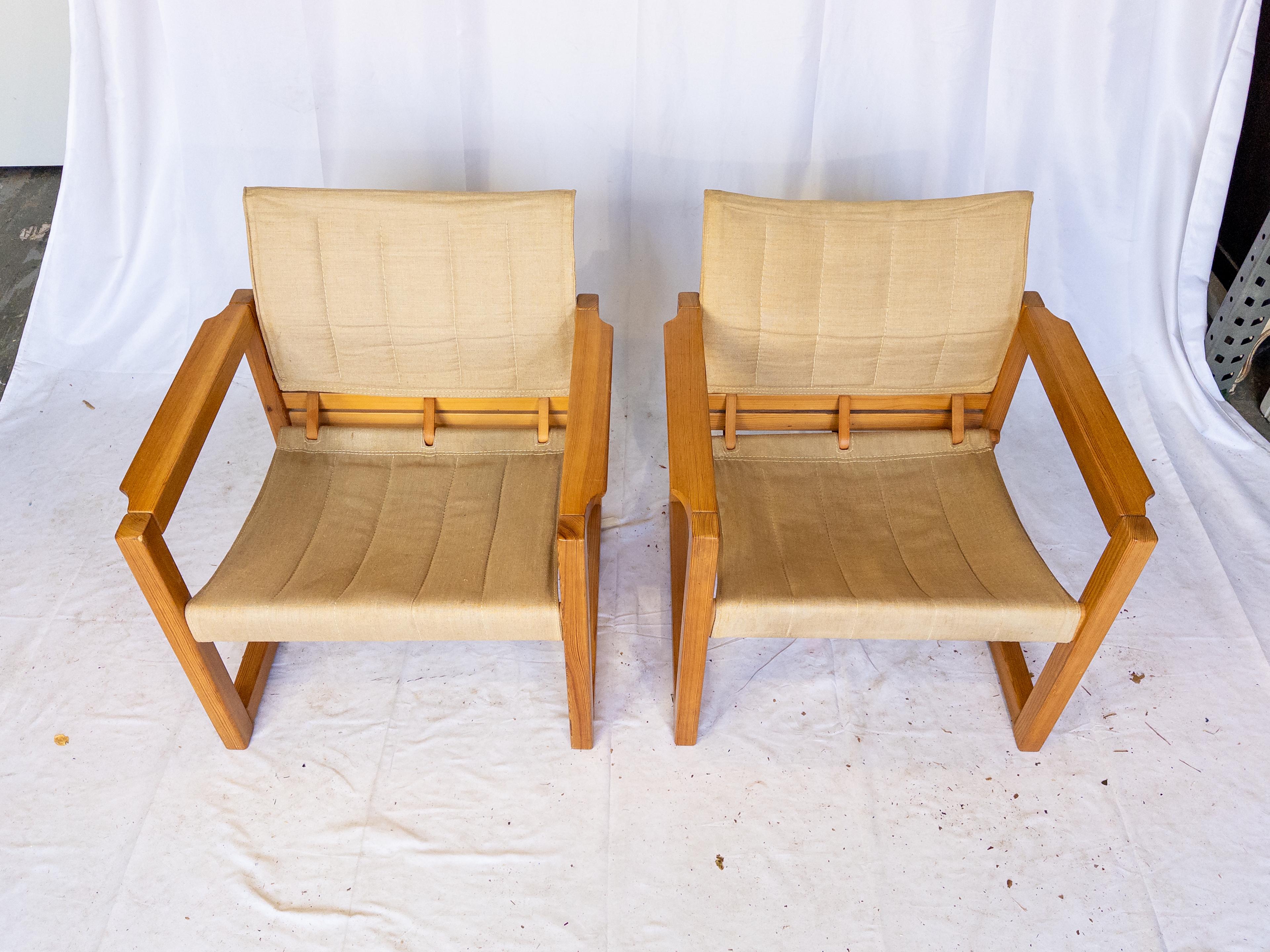 Mid-Century Modern Pair of Swedish 1970's Safari Armchairs by Karin Mobring For Sale