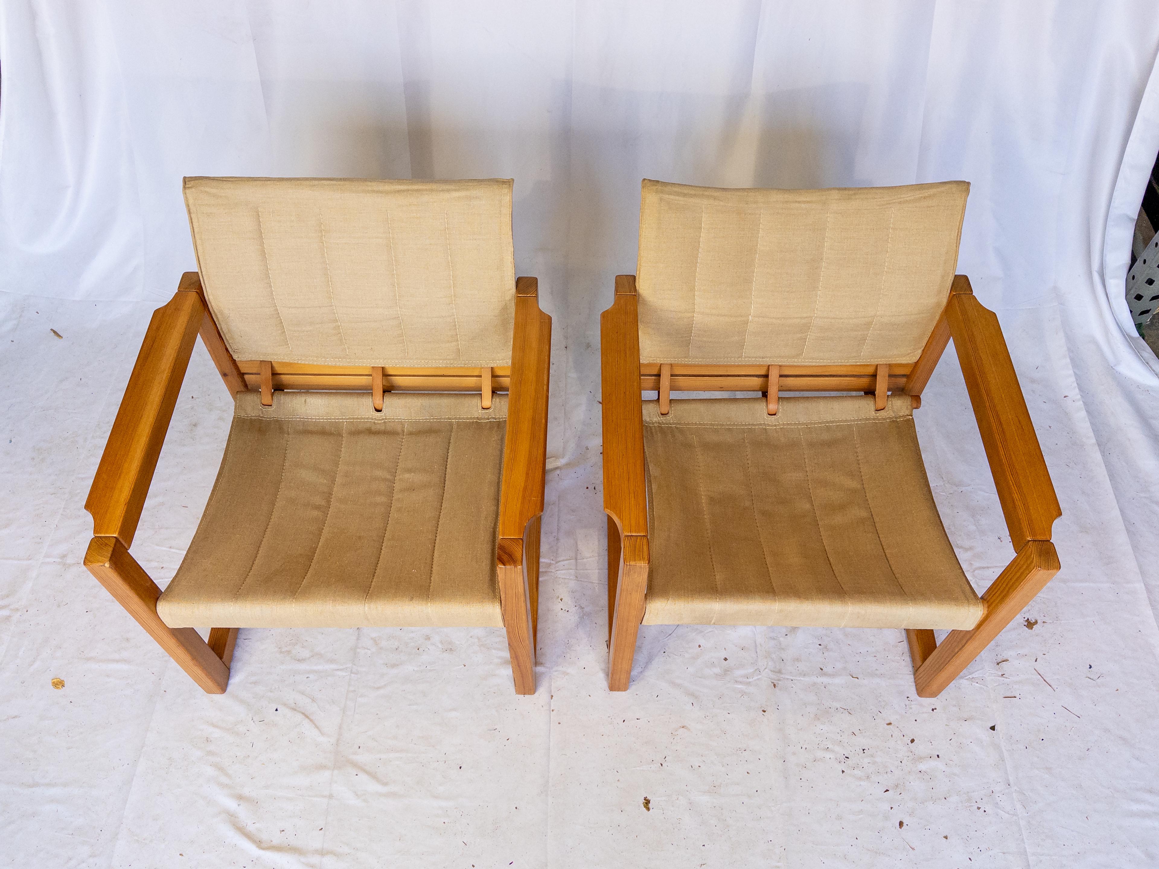 Tissu Paire de fauteuils safari suédois des années 1970 par Karin Mobring en vente