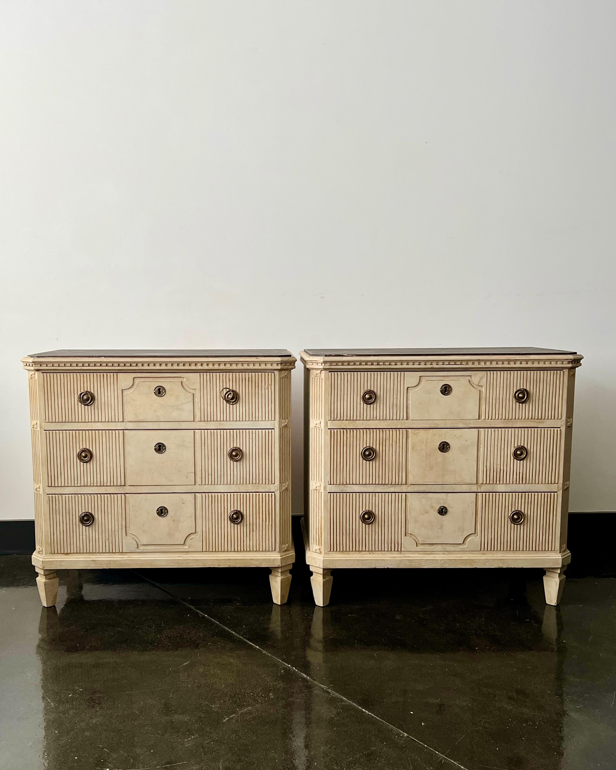 Hand-Carved Pair of Swedish 19th Century Chest of Drawers