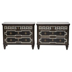 Pair of Swedish 19th Century Gustavian Style Commodes in Black Painted Wood