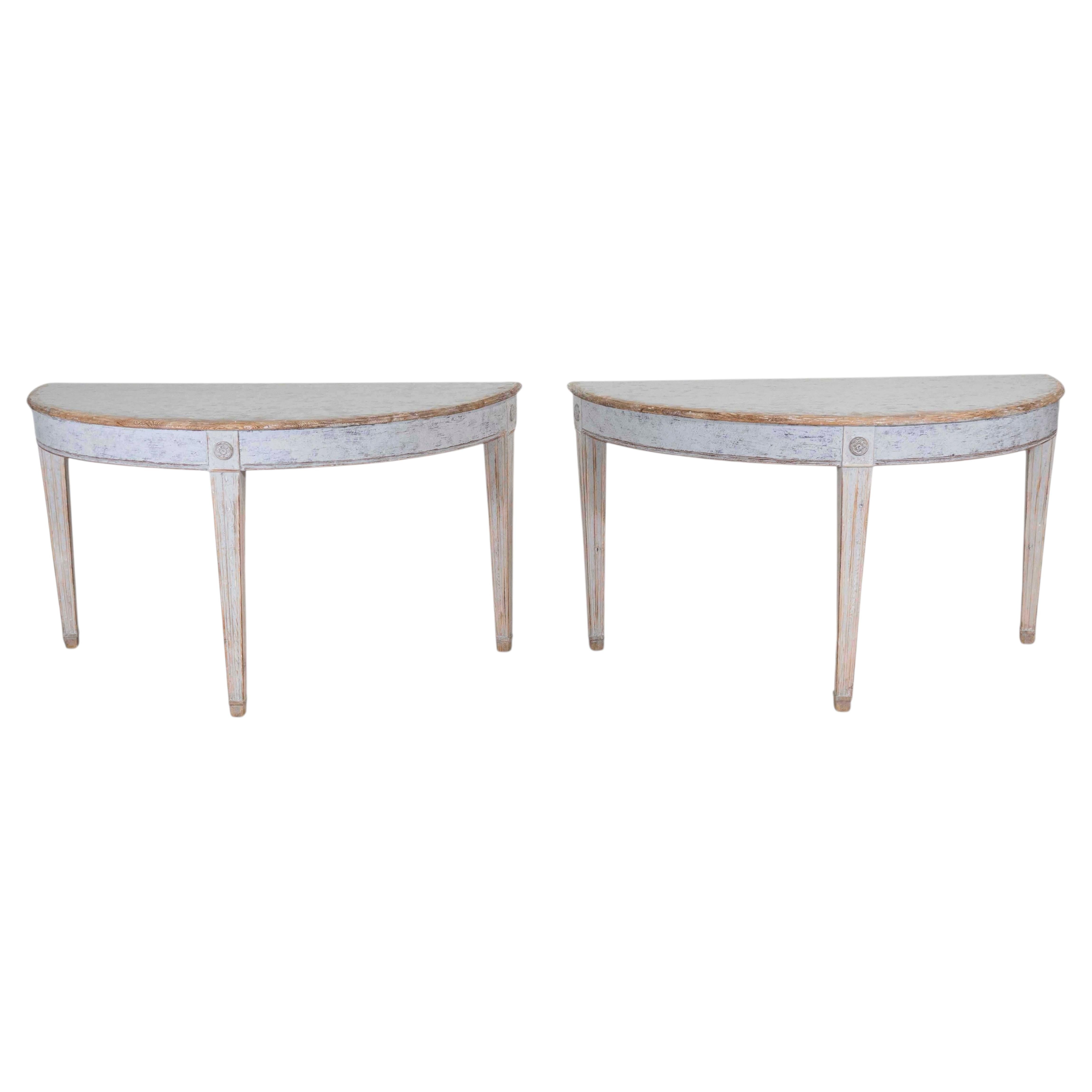 Pair of Swedish 19th Century Gustavian Style Demi-Lune Tables