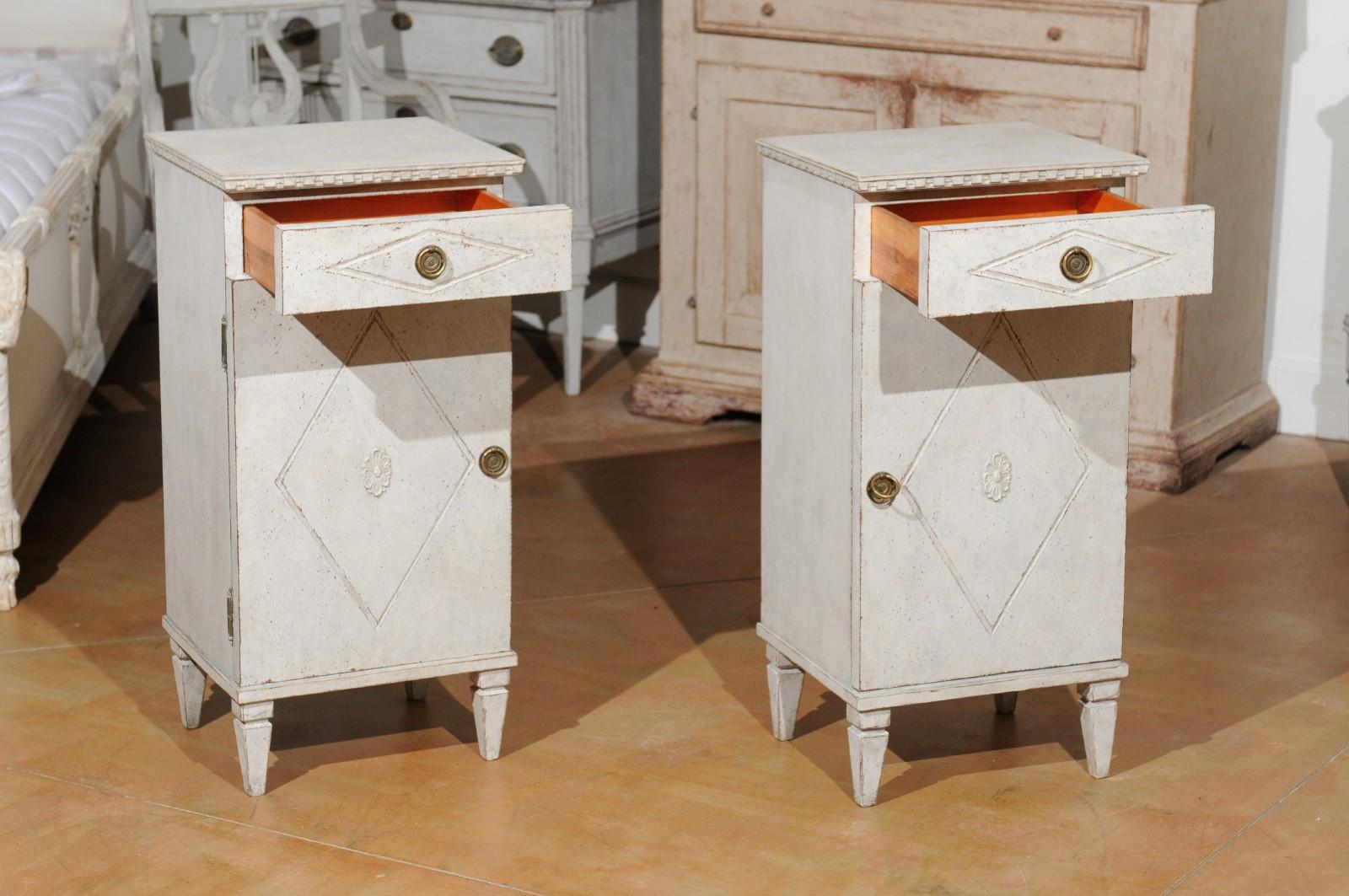 Pair of Swedish 19th Century Gustavian Style Nightstands with Drawers and Doors In Good Condition In Atlanta, GA