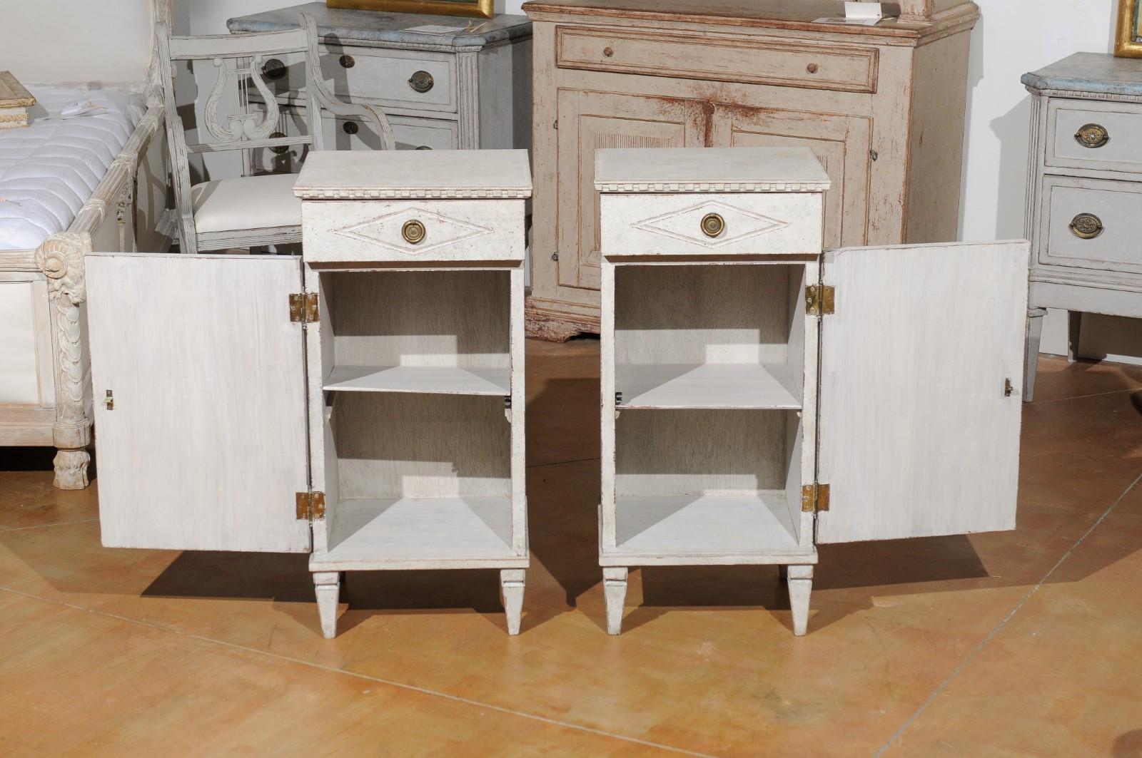 Pair of Swedish 19th Century Gustavian Style Nightstands with Drawers and Doors 1