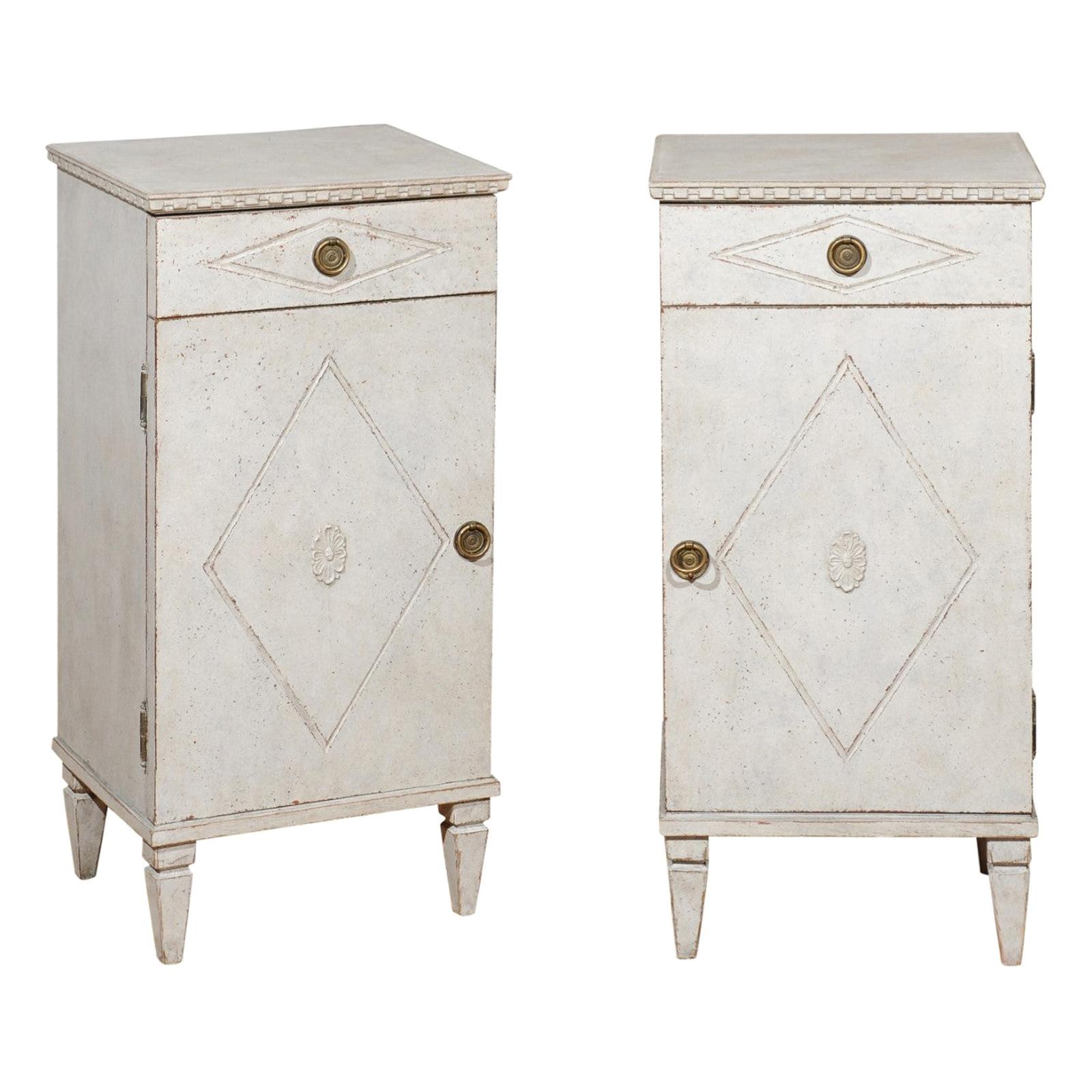 Pair of Swedish 19th Century Gustavian Style Nightstands with Drawers and Doors