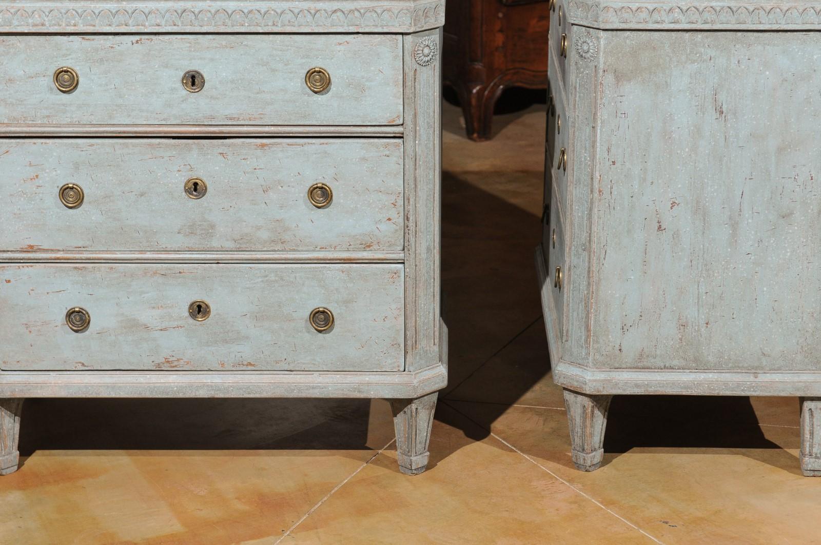 Pair of Swedish 19th Century Gustavian Style Painted Chests with Waterleaf Motif 7