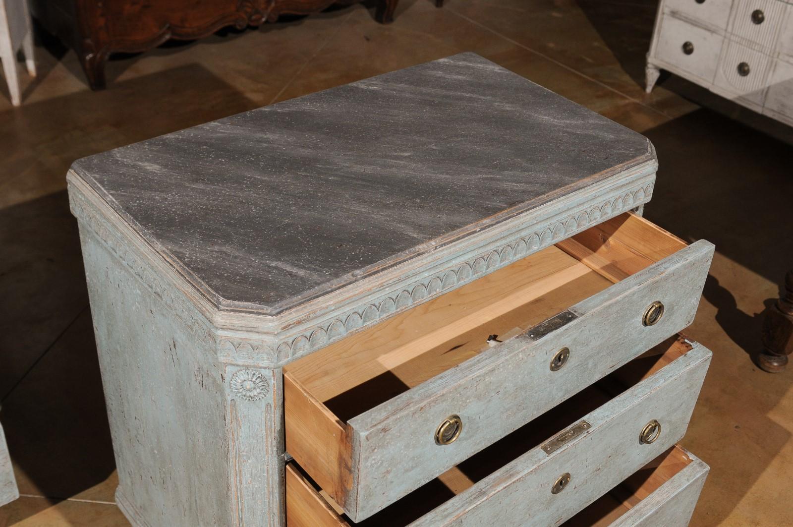 Pair of Swedish 19th Century Gustavian Style Painted Chests with Waterleaf Motif 2
