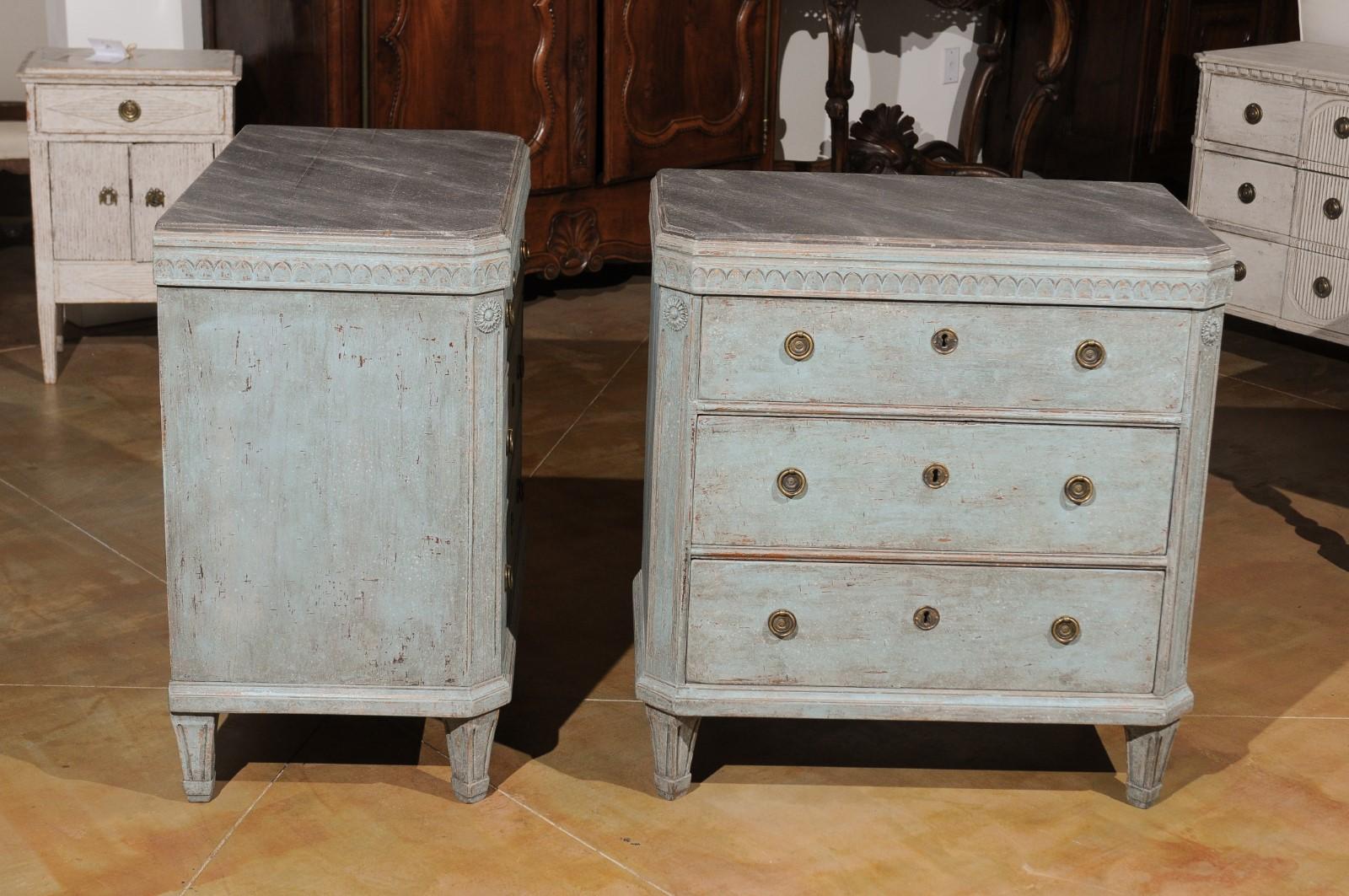 Pair of Swedish 19th Century Gustavian Style Painted Chests with Waterleaf Motif 3