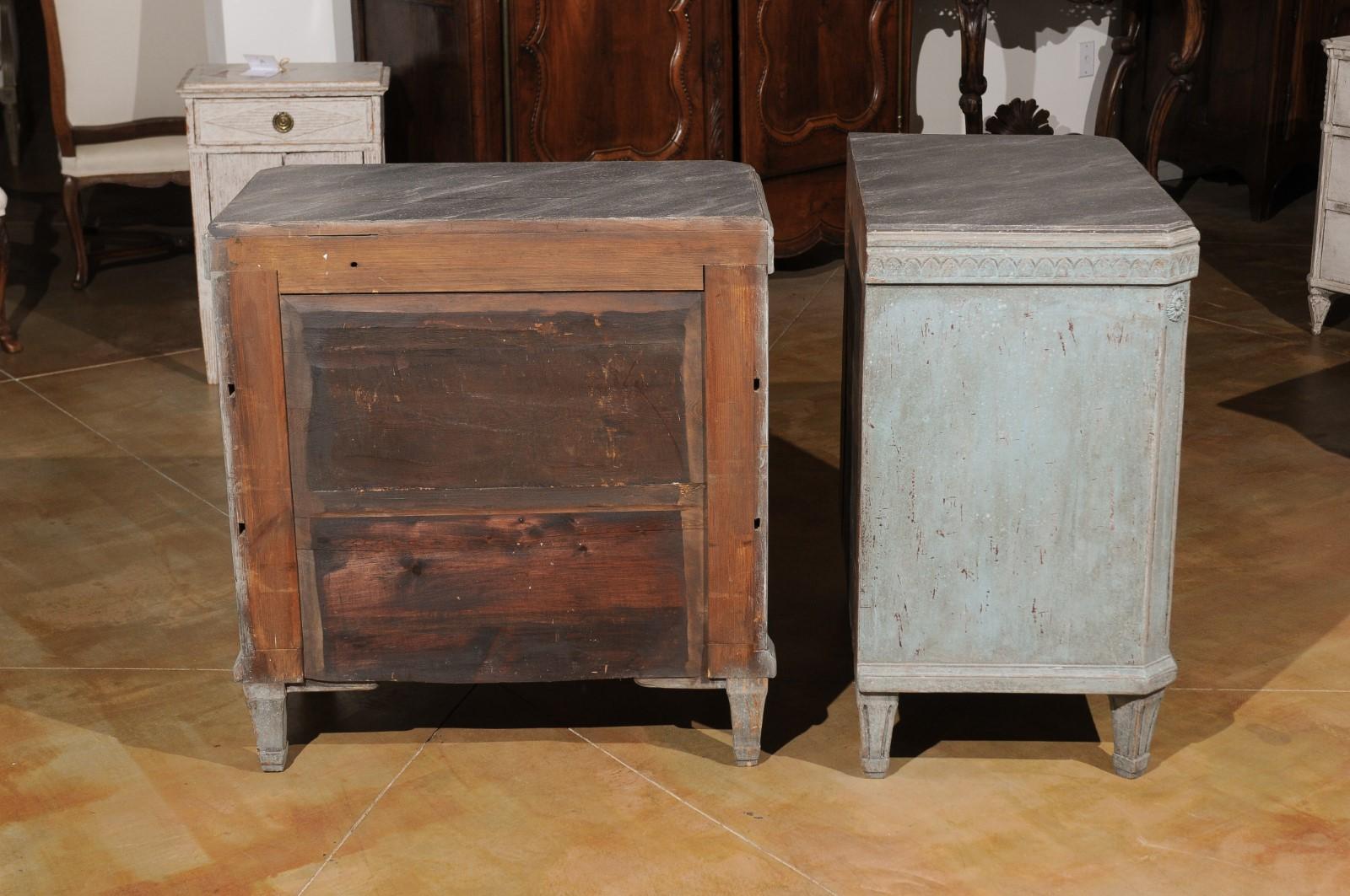 Pair of Swedish 19th Century Gustavian Style Painted Chests with Waterleaf Motif 4