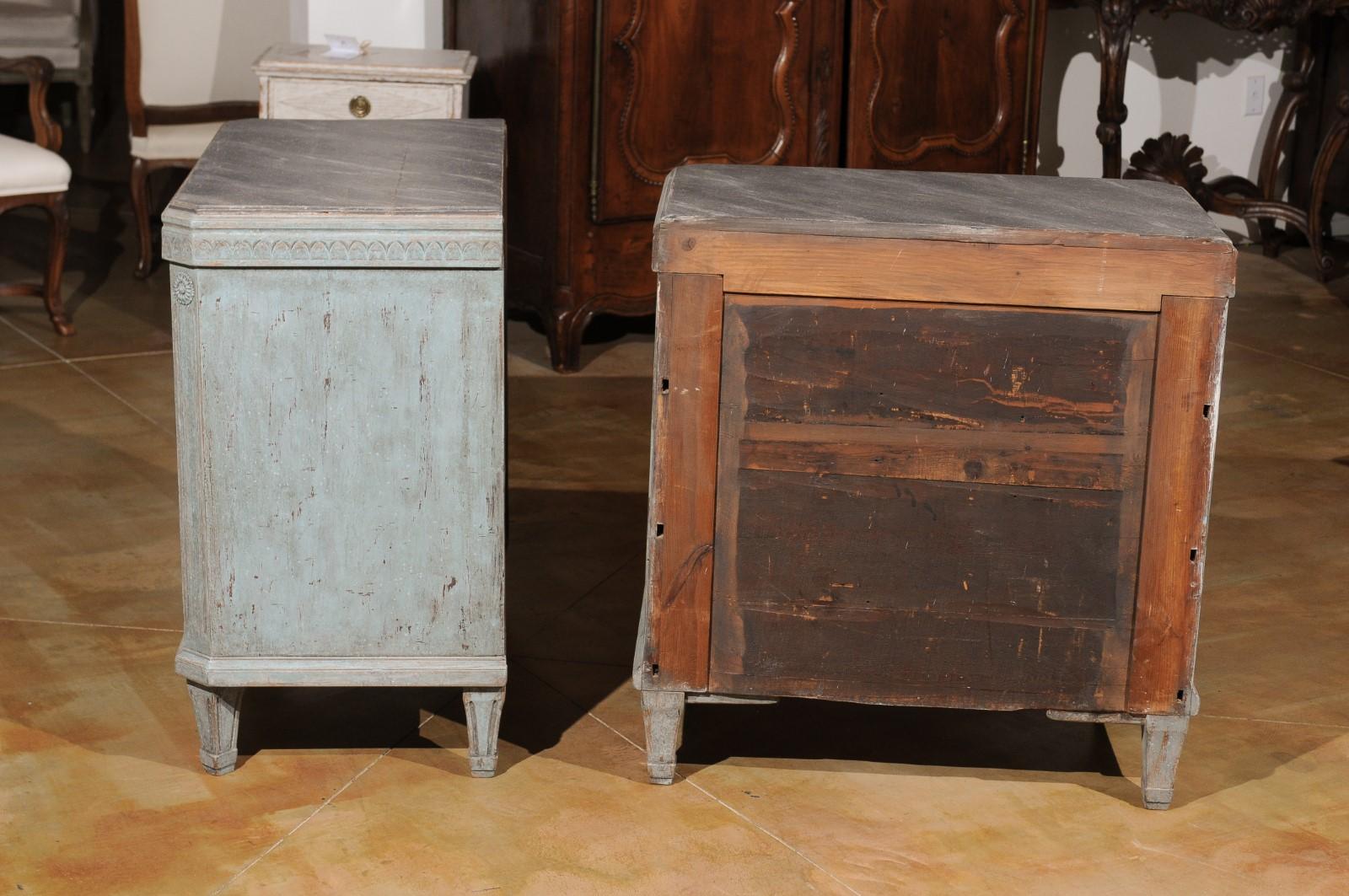 Pair of Swedish 19th Century Gustavian Style Painted Chests with Waterleaf Motif 5