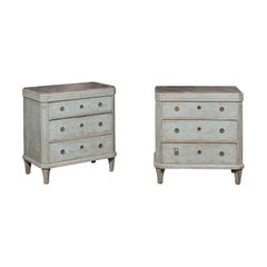 Pair of Swedish 19th Century Gustavian Style Painted Chests with Waterleaf Motif