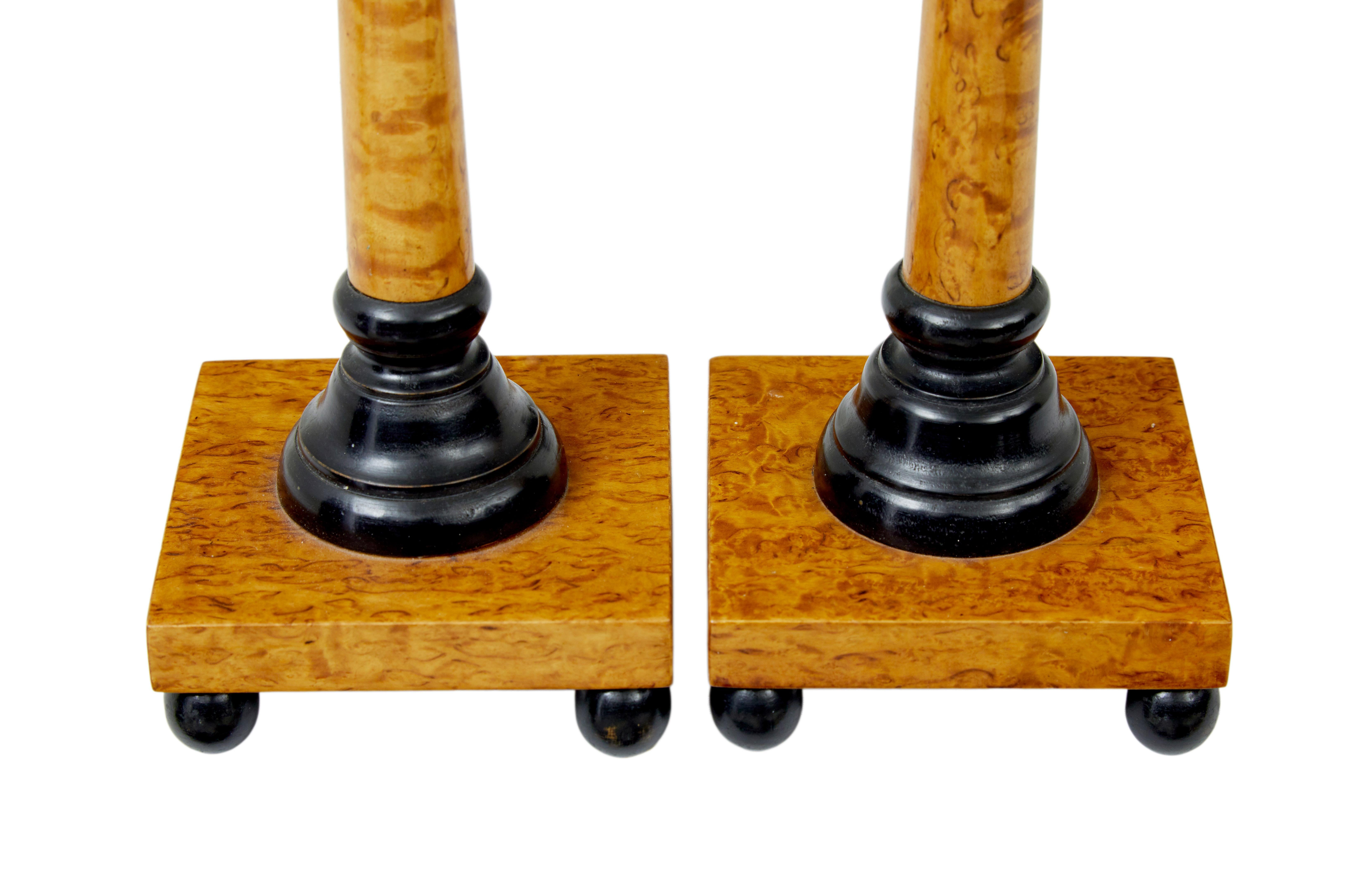 Biedermeier Pair of Swedish 19th century Karl Johan masur birch candles For Sale