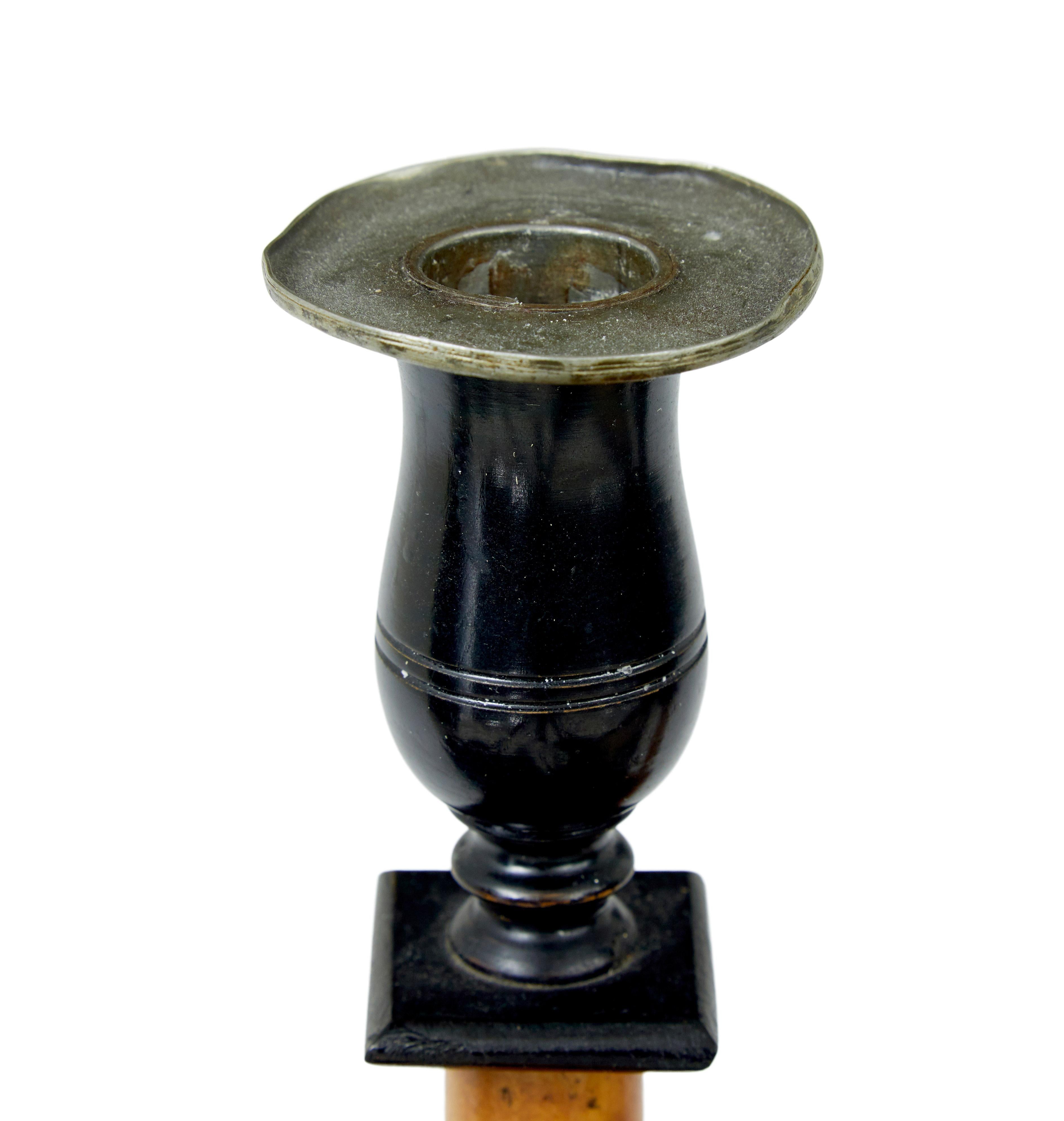 Ebonized Pair of Swedish 19th century Karl Johan masur birch candles For Sale