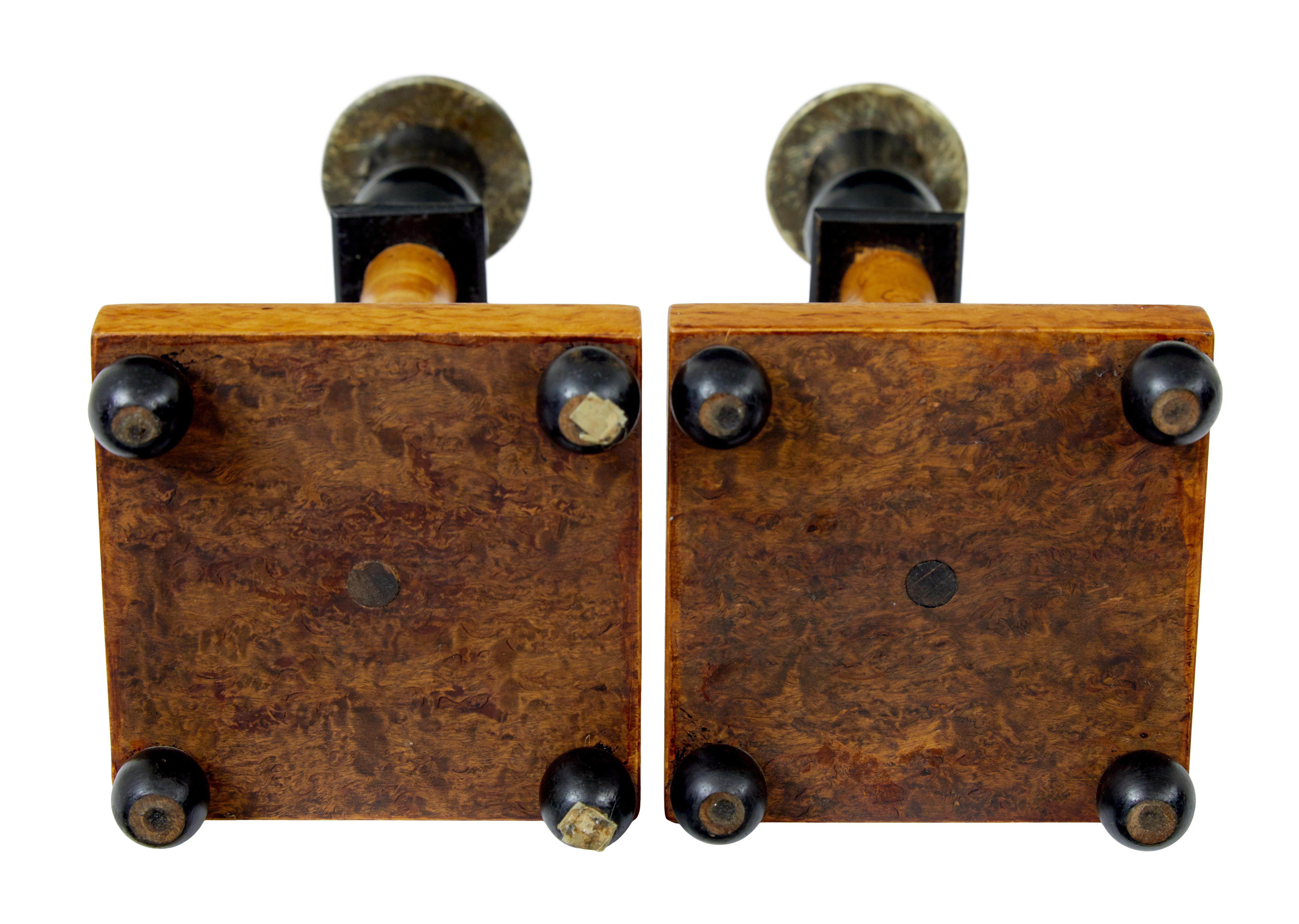 19th Century Pair of Swedish 19th century Karl Johan masur birch candles For Sale
