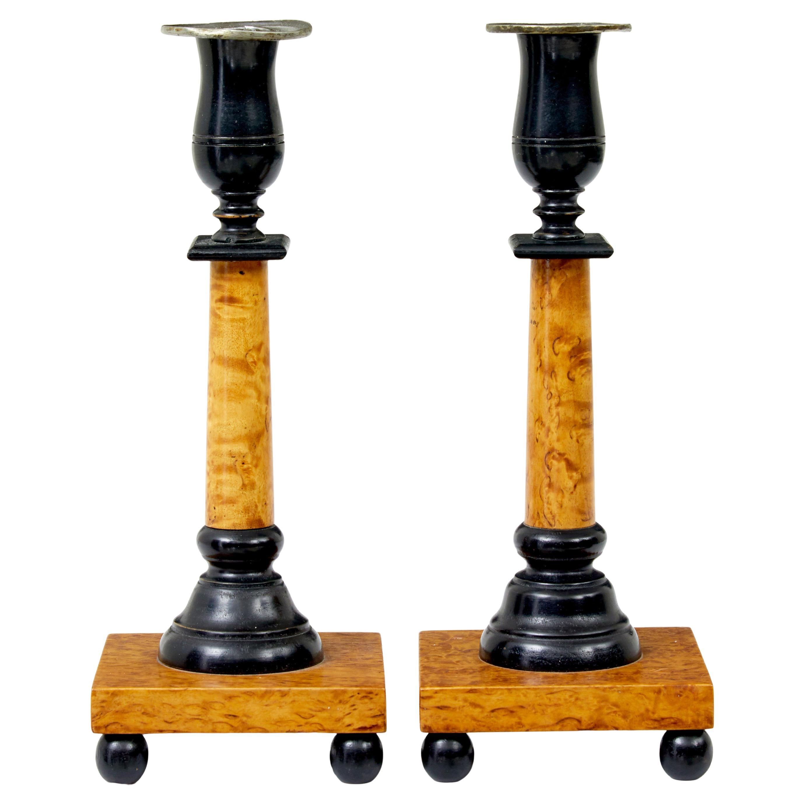 Pair of Swedish 19th century Karl Johan masur birch candles For Sale