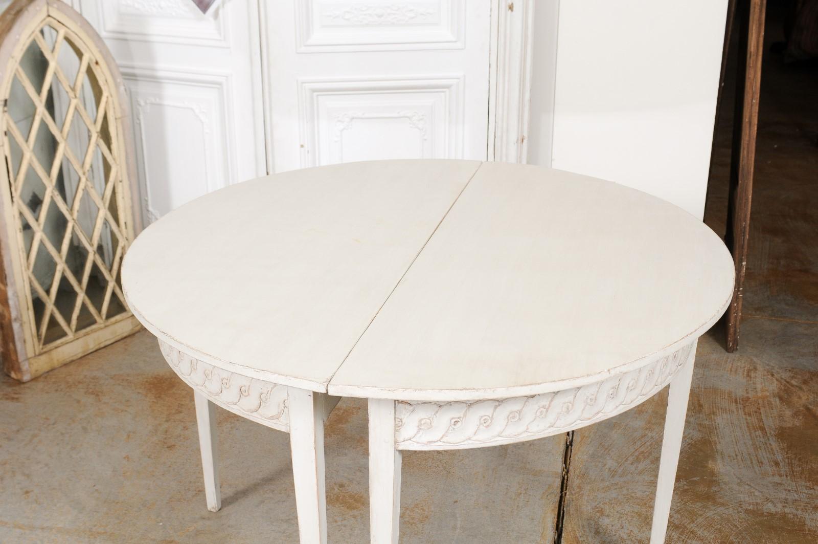 Pair of Swedish 19th Century Neoclassical Style Demilune Tables with Guilloches 5