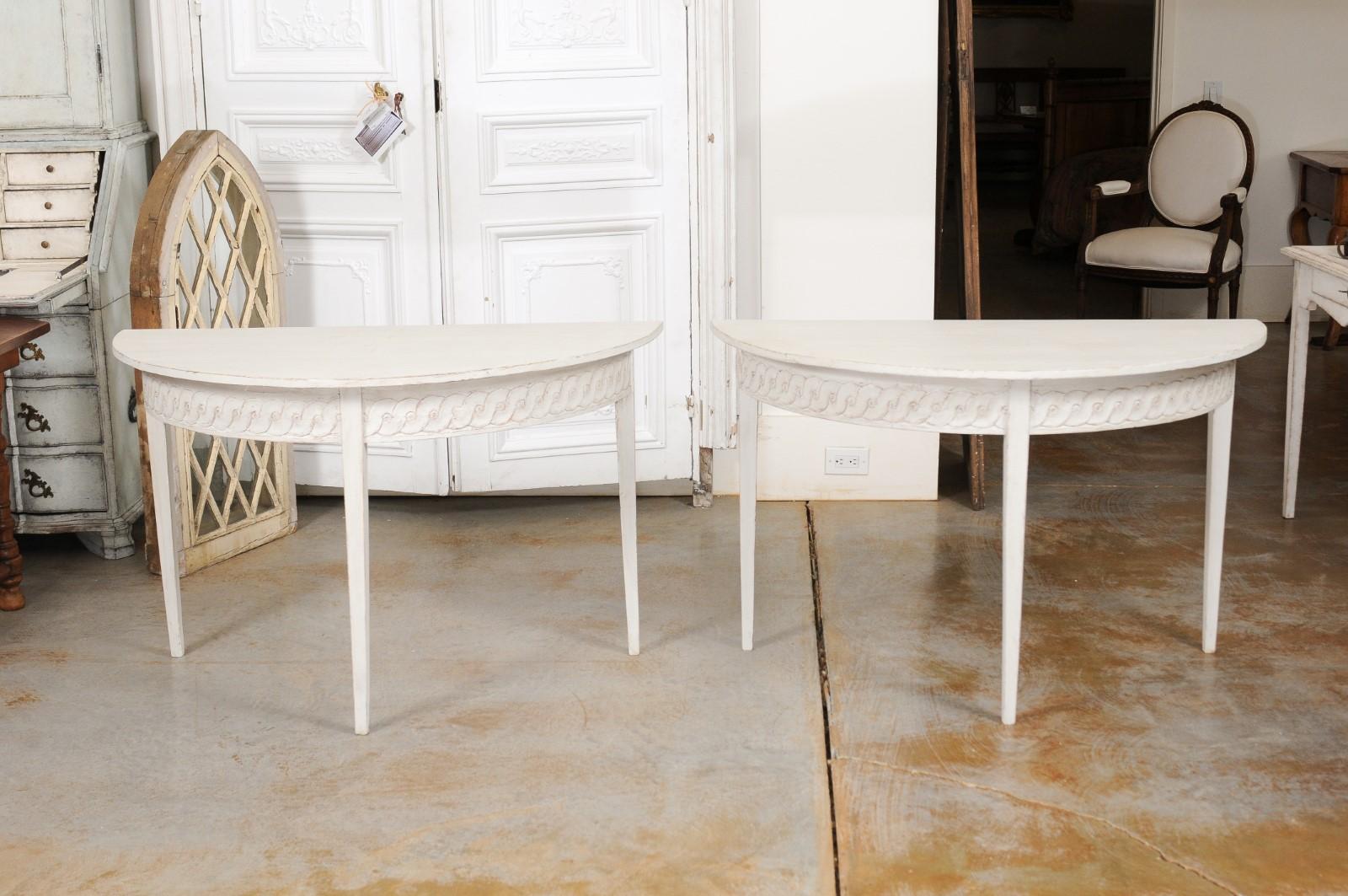 Pair of Swedish 19th Century Neoclassical Style Demilune Tables with Guilloches 8