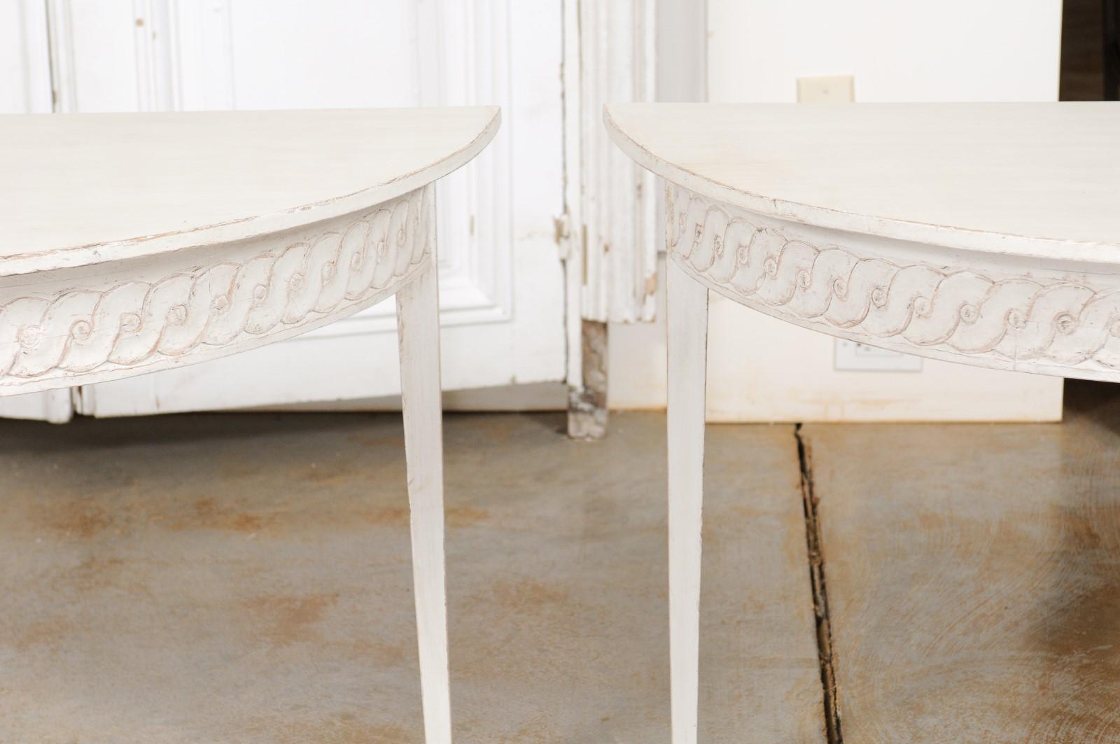Pair of Swedish 19th Century Neoclassical Style Demilune Tables with Guilloches 9