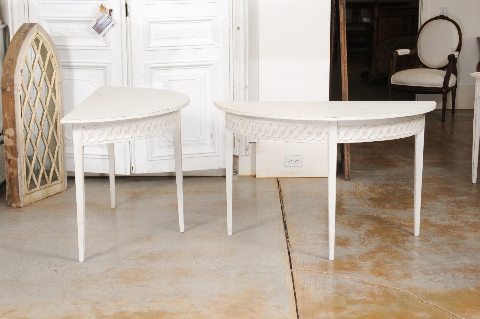 Pair of Swedish 19th Century Neoclassical Style Demilune Tables with Guilloches 2