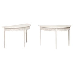 Pair of Swedish 19th Century Neoclassical Style Demilune Tables with Guilloches Pair of Swedish 19th Century Neoclassical Style Demilune Tables with Guilloches