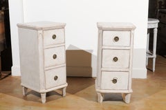 Pair of Swedish 19th Century Painted Bedside Tables with Three Drawers