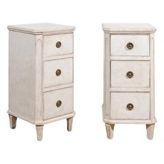 Antique Pair of Swedish 19th Century Painted Bedside Tables with Three Drawers