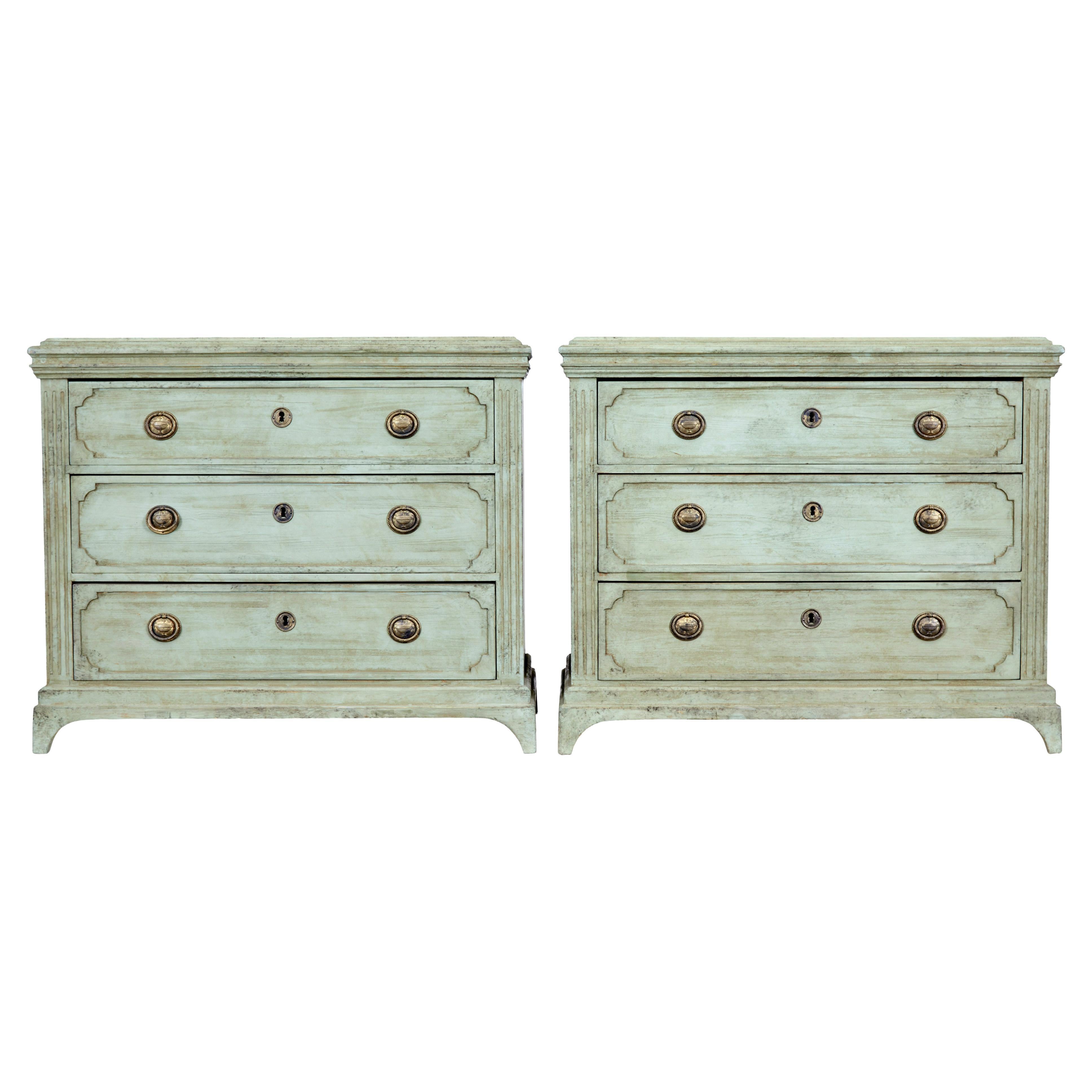 Pair of Swedish 19th Century Painted Green Commodes