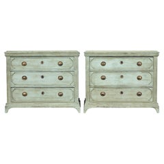 Pair of Swedish 19th Century Painted Green Commodes
