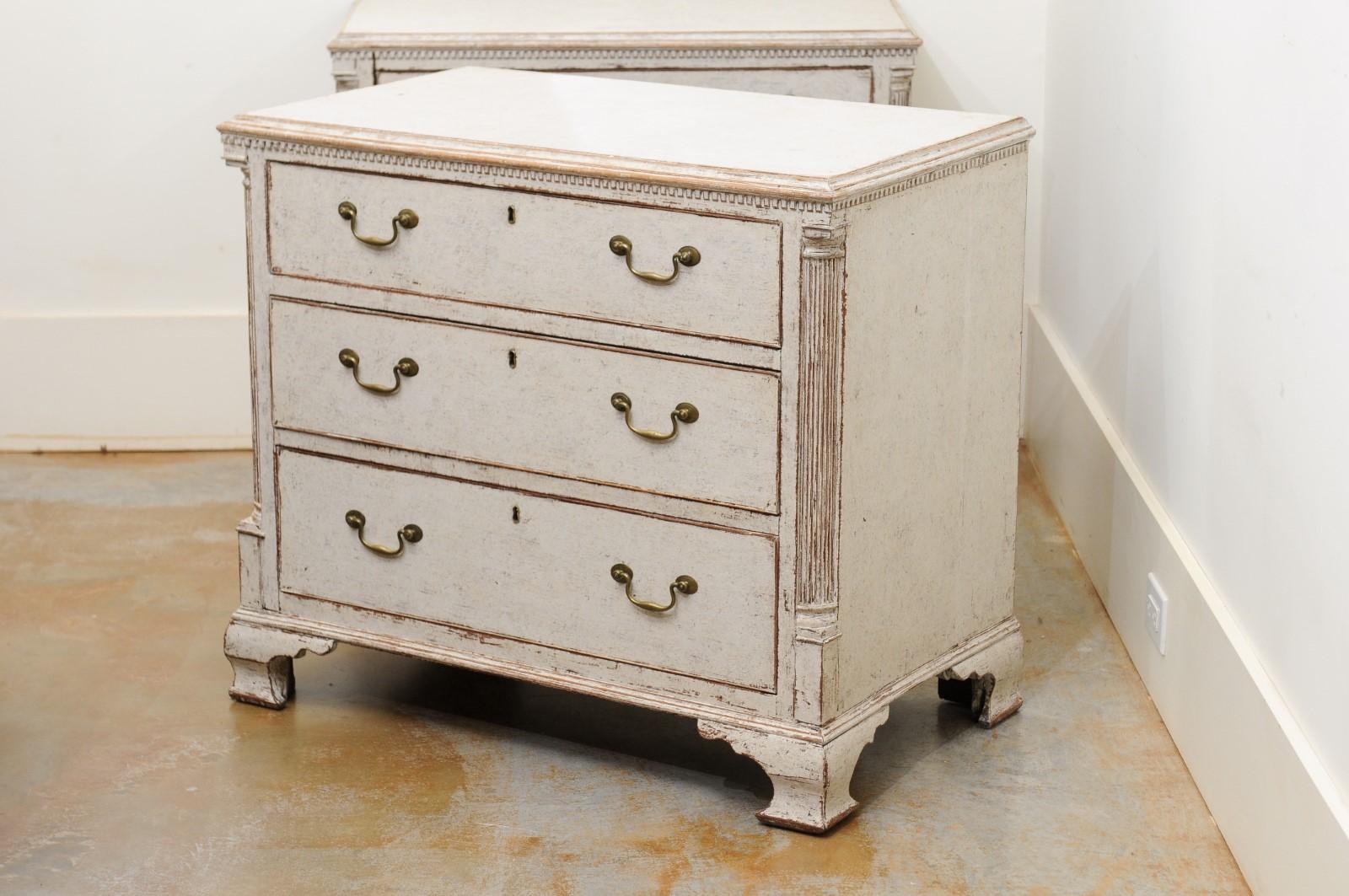 Pair of Swedish 19th Century Painted Three-Drawer Chests with Semi Columns 5