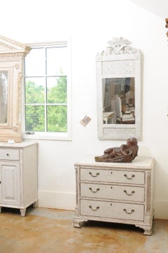 Pair of Swedish 19th Century Painted Three-Drawer Chests with Semi Columns