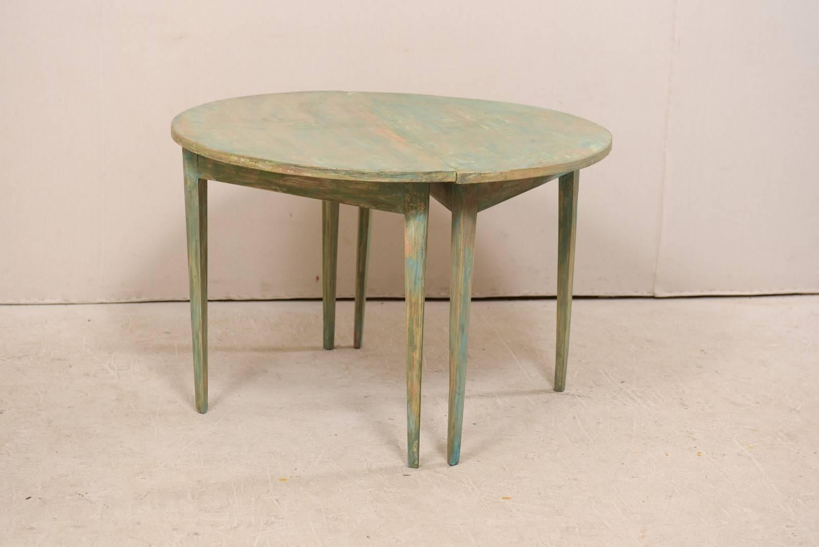 Pair of Swedish 19th Century Painted Wood Demilune Tables with Tapered Legs 8